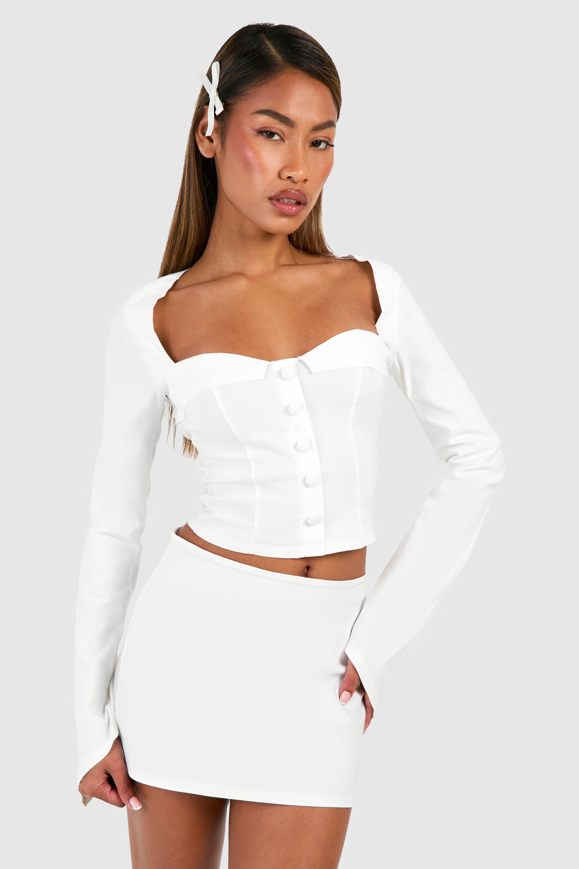 Image of Button Up Long Sleeve Corset, Bianco