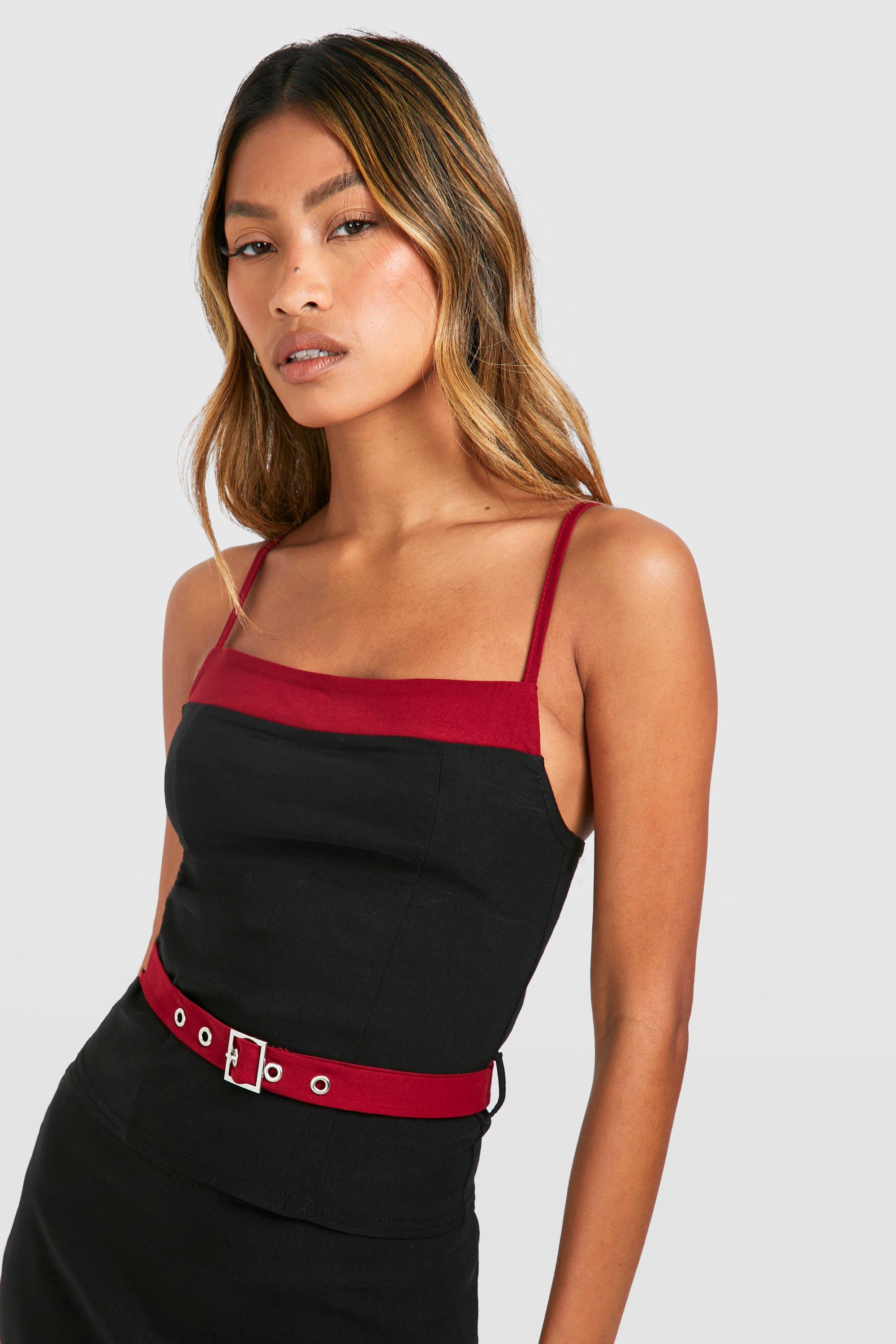 Image of Contrast Detail Belted Top, Nero