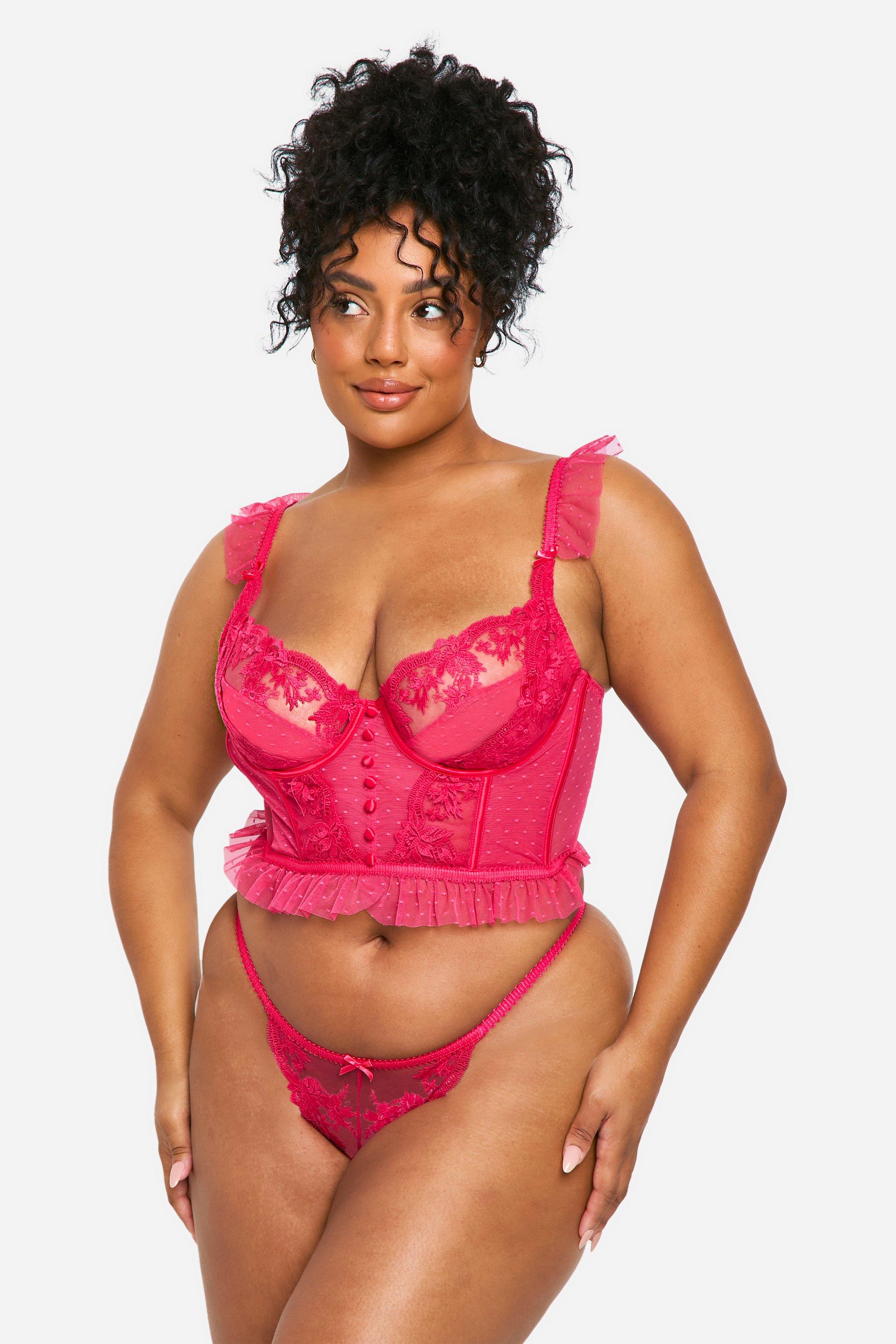Boohoo Plus Korset Bh Met Knoop Detail, Baby Pink