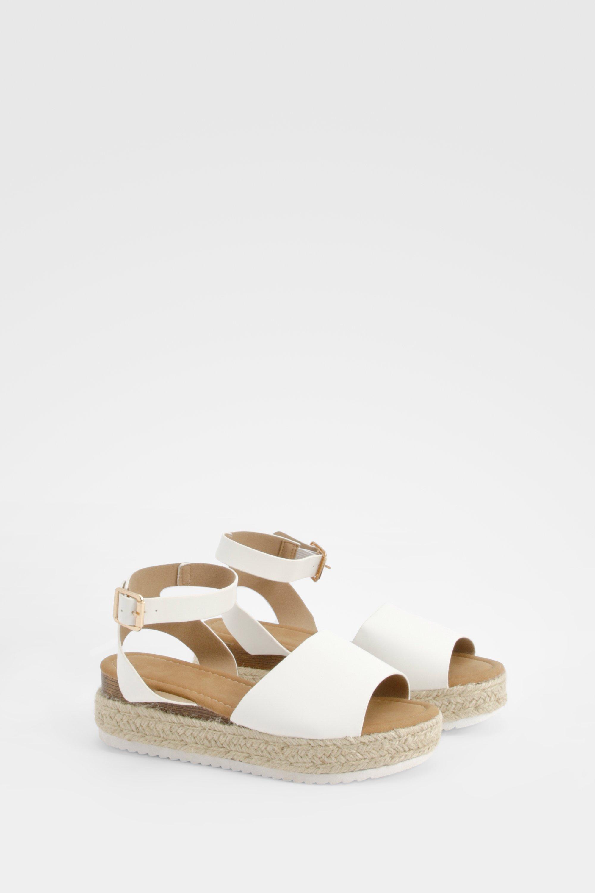 Image of Peep Toe Espadrille Flatform Sandals, Bianco