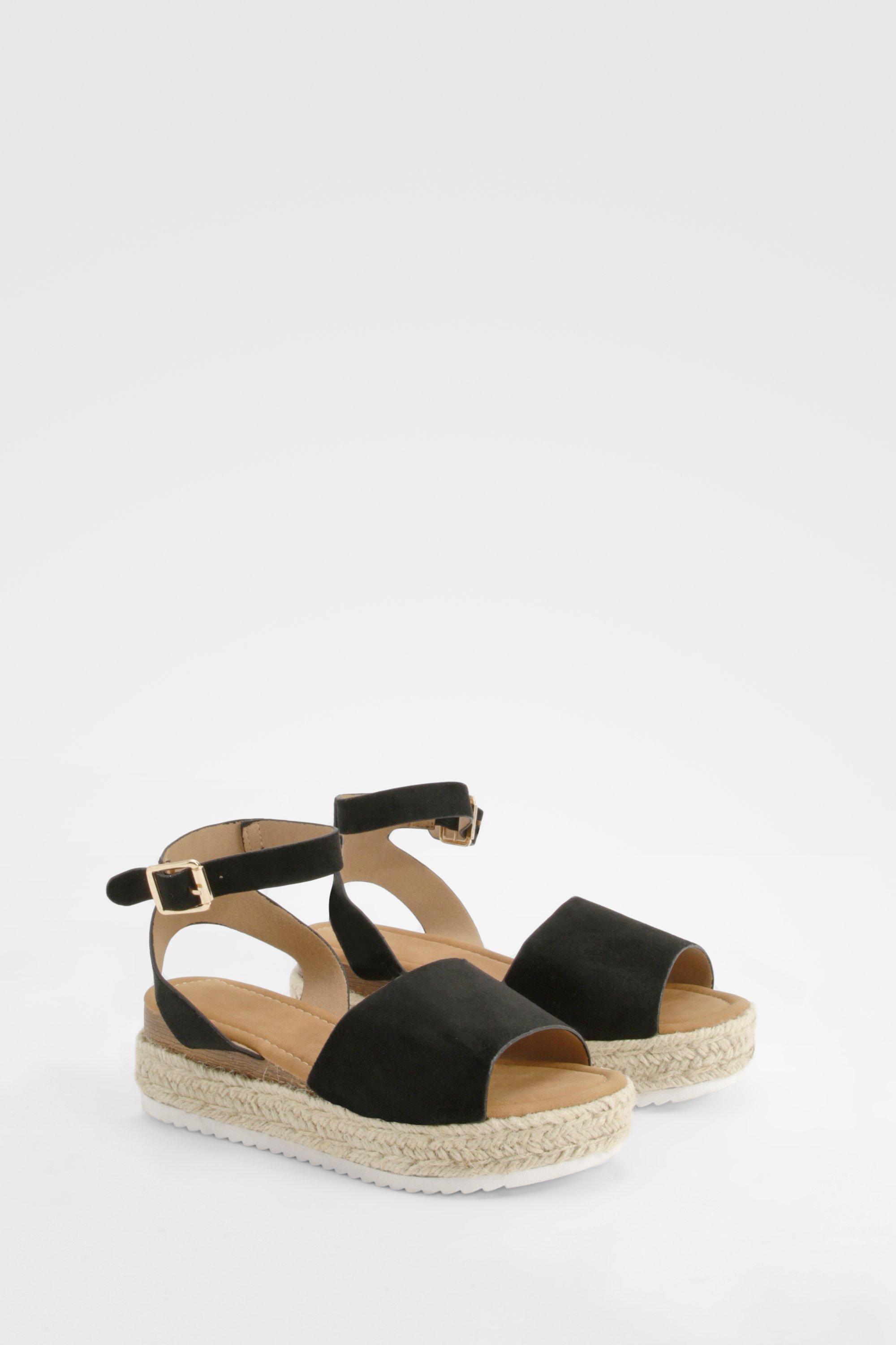 Image of Peep Toe Espadrille Flatform Sandals, Nero