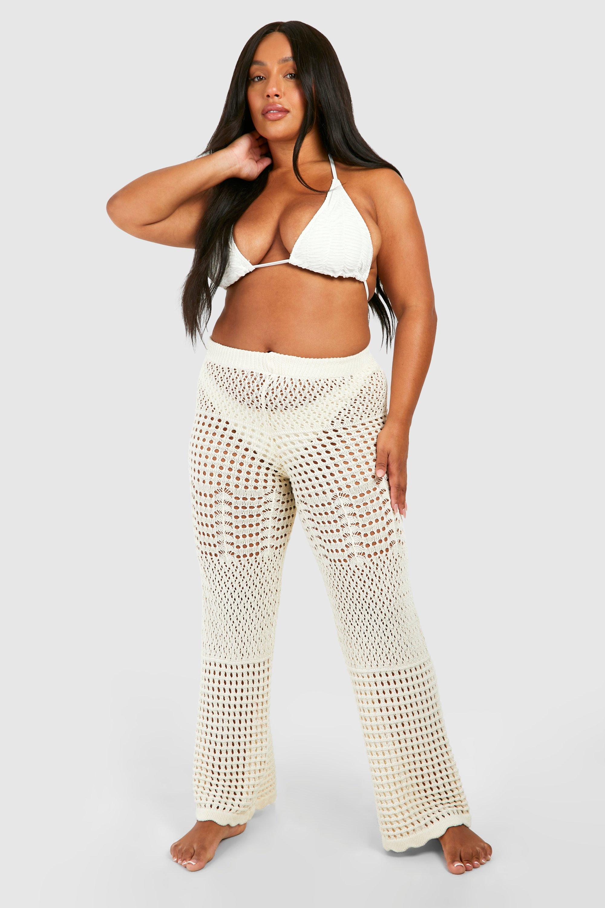 Image of Plus Crochet Beach Trousers, Bianco