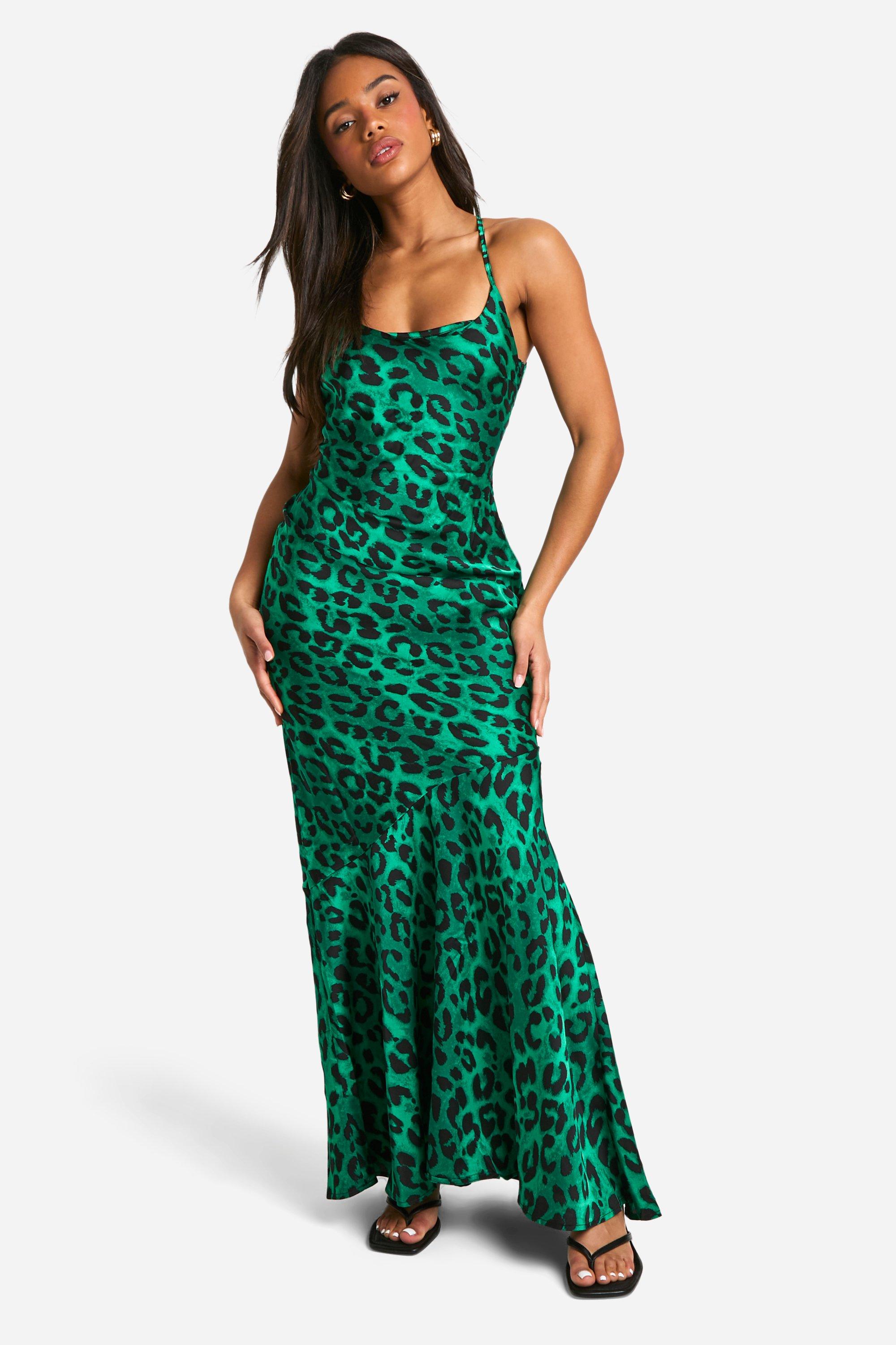 Image of Leopard Print Tie Back Ruffle Hem Maxi Dress, Verde