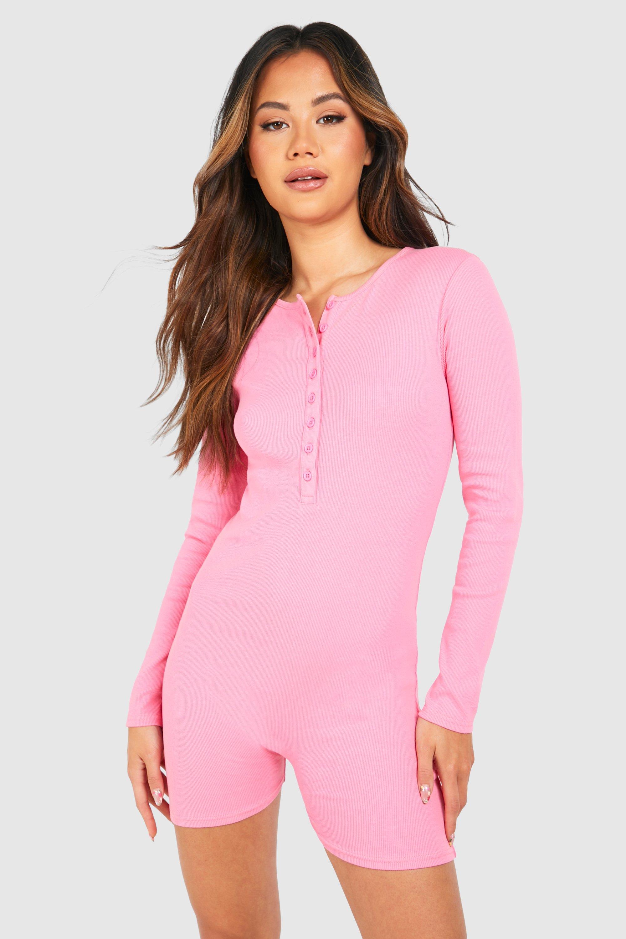 Image of Rib Button Front Romper, Pink