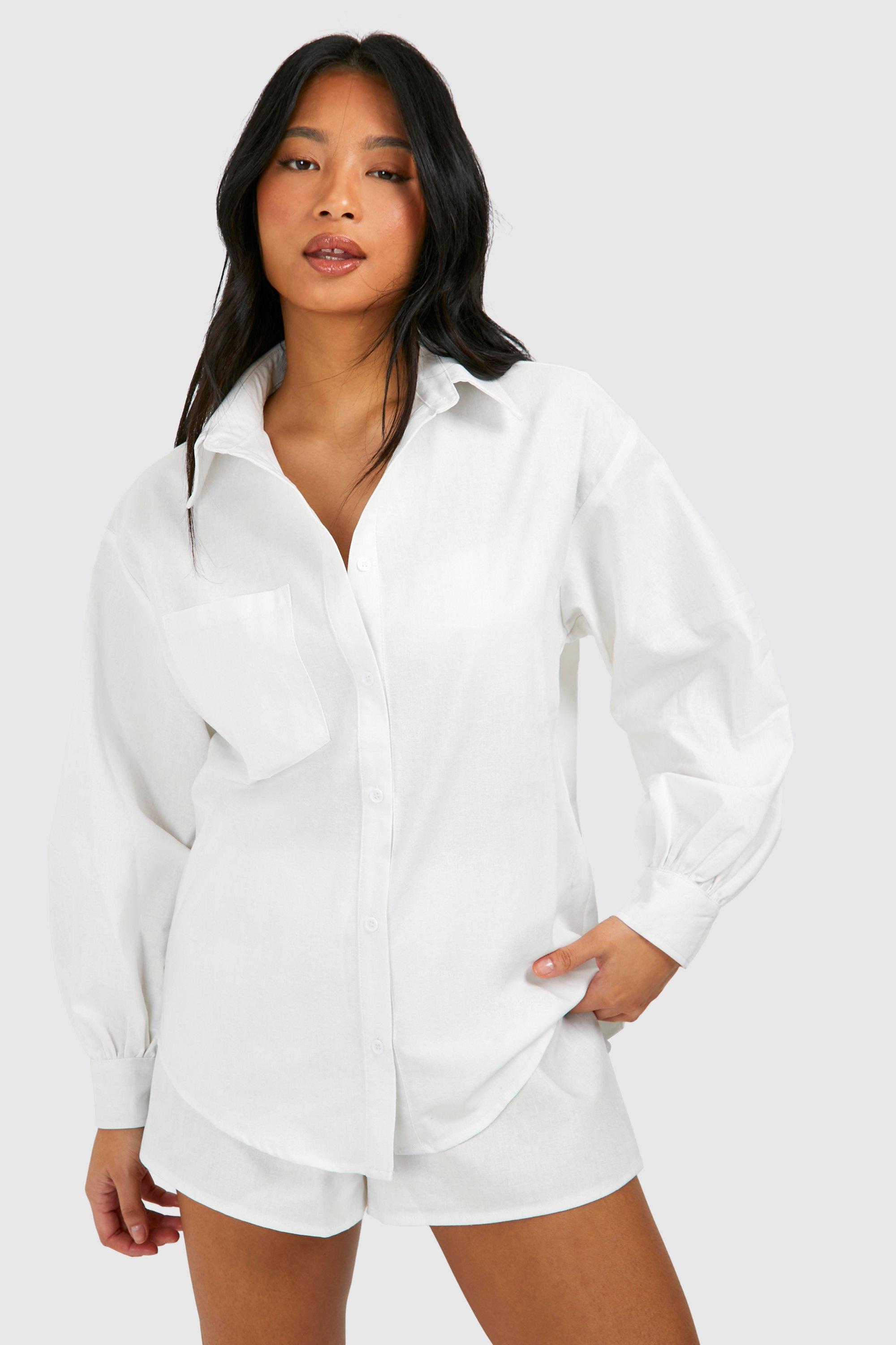 Image of Pettie Premium Linen Blend Beach Shirt, Bianco