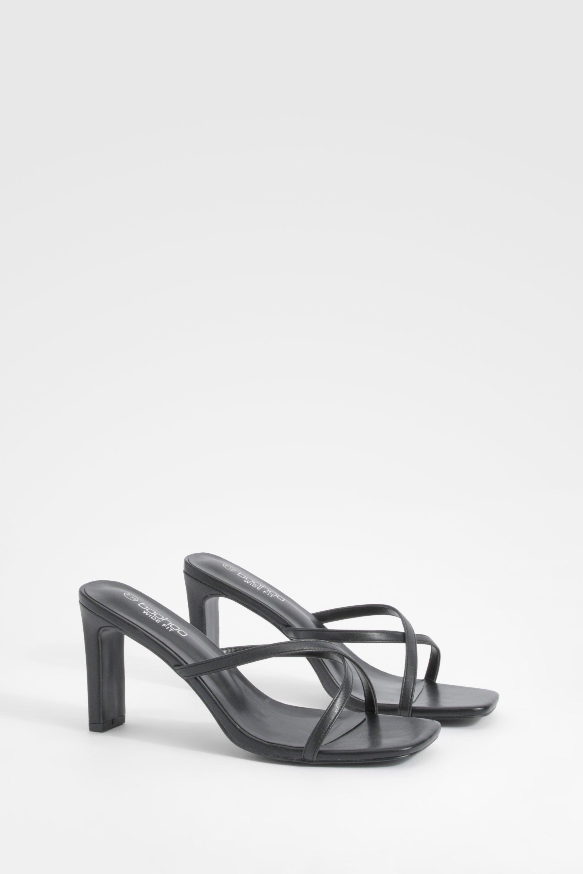 Image of Wide Fit Crossover Strap Heeled Mules, Nero