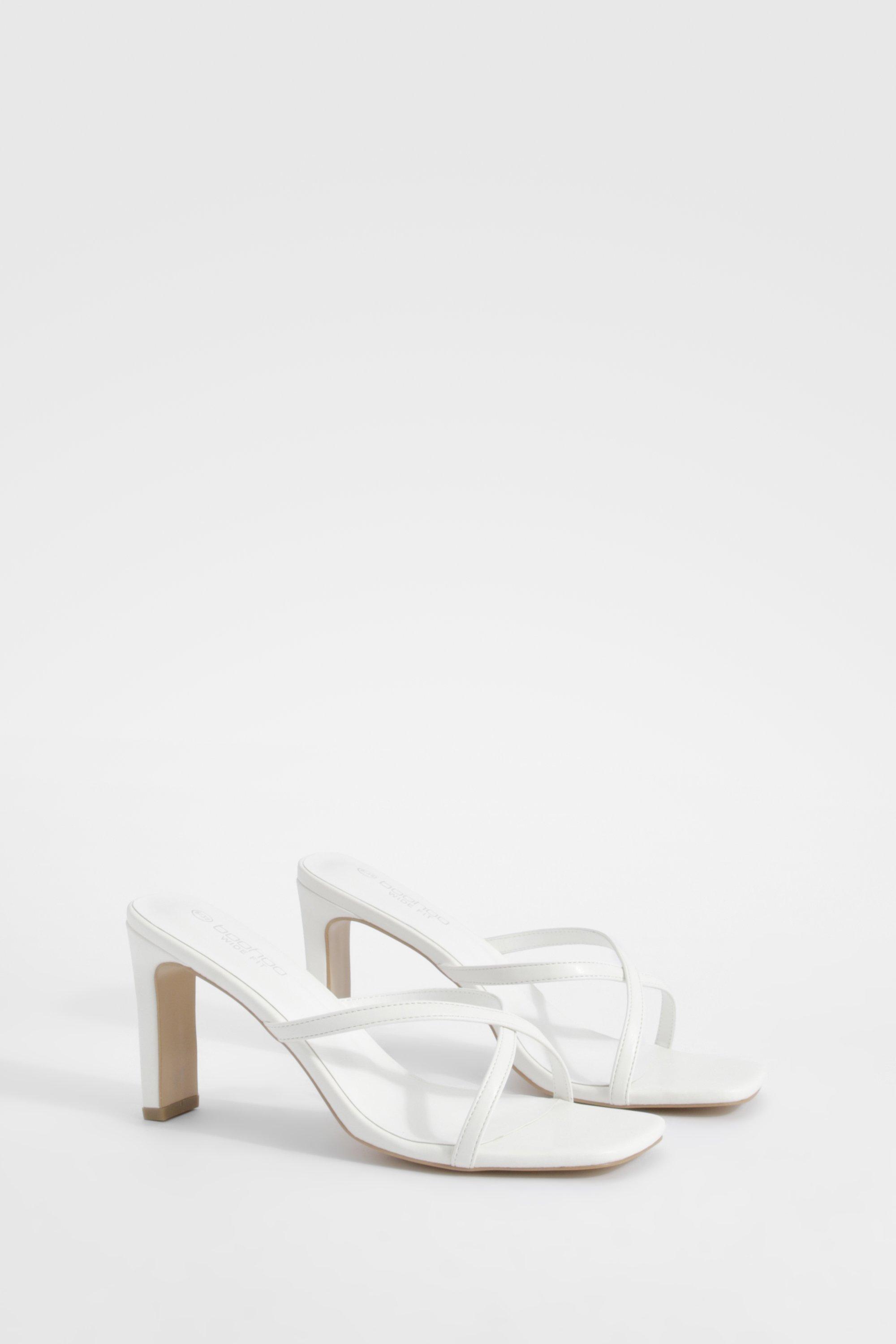 Image of Wide Fit Crossover Strap Heeled Mules, Bianco