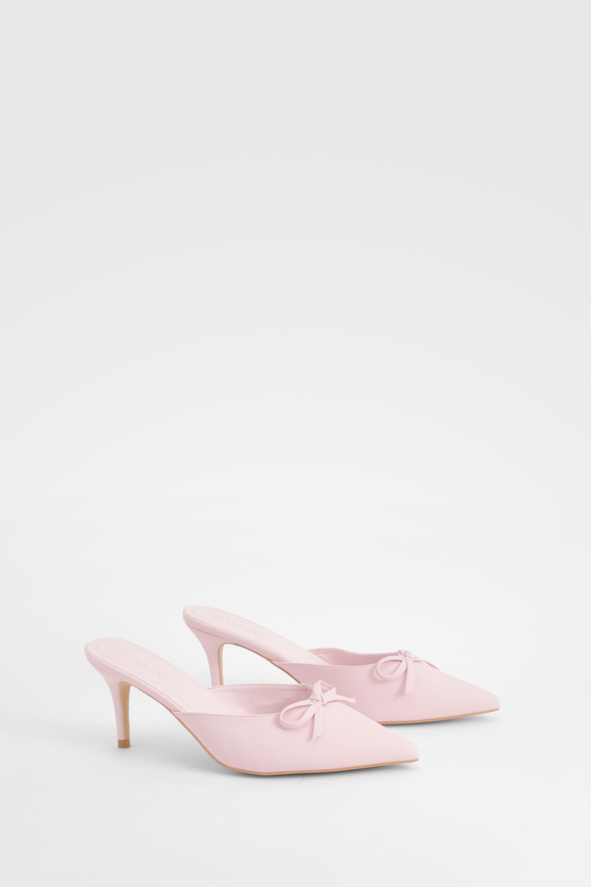 Womens Wide Fit Bow Detail Backless Court Shoes - Pink - 4, Pink