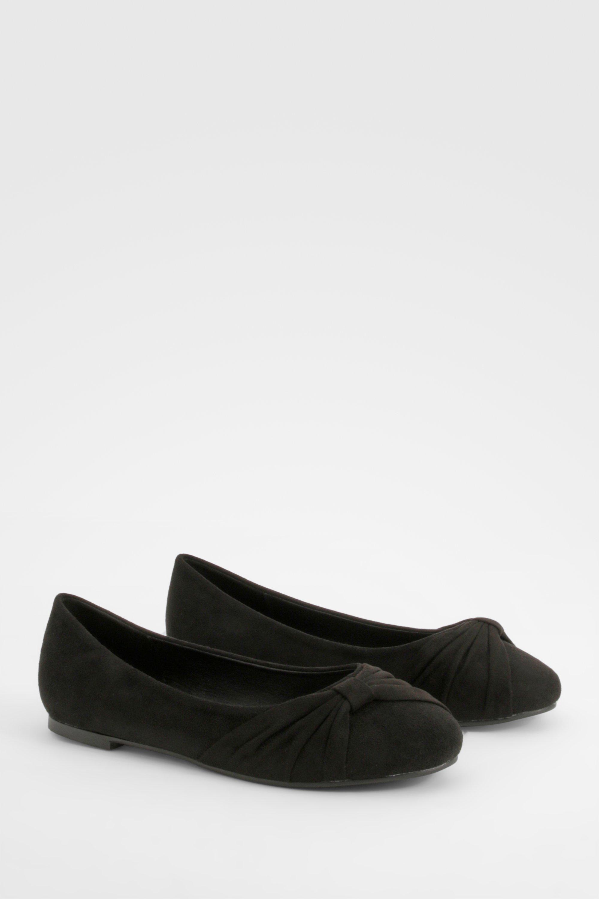 Womens Wide Fit Faux Suede Twist Detail Ballet Flats - Black - 3, Black