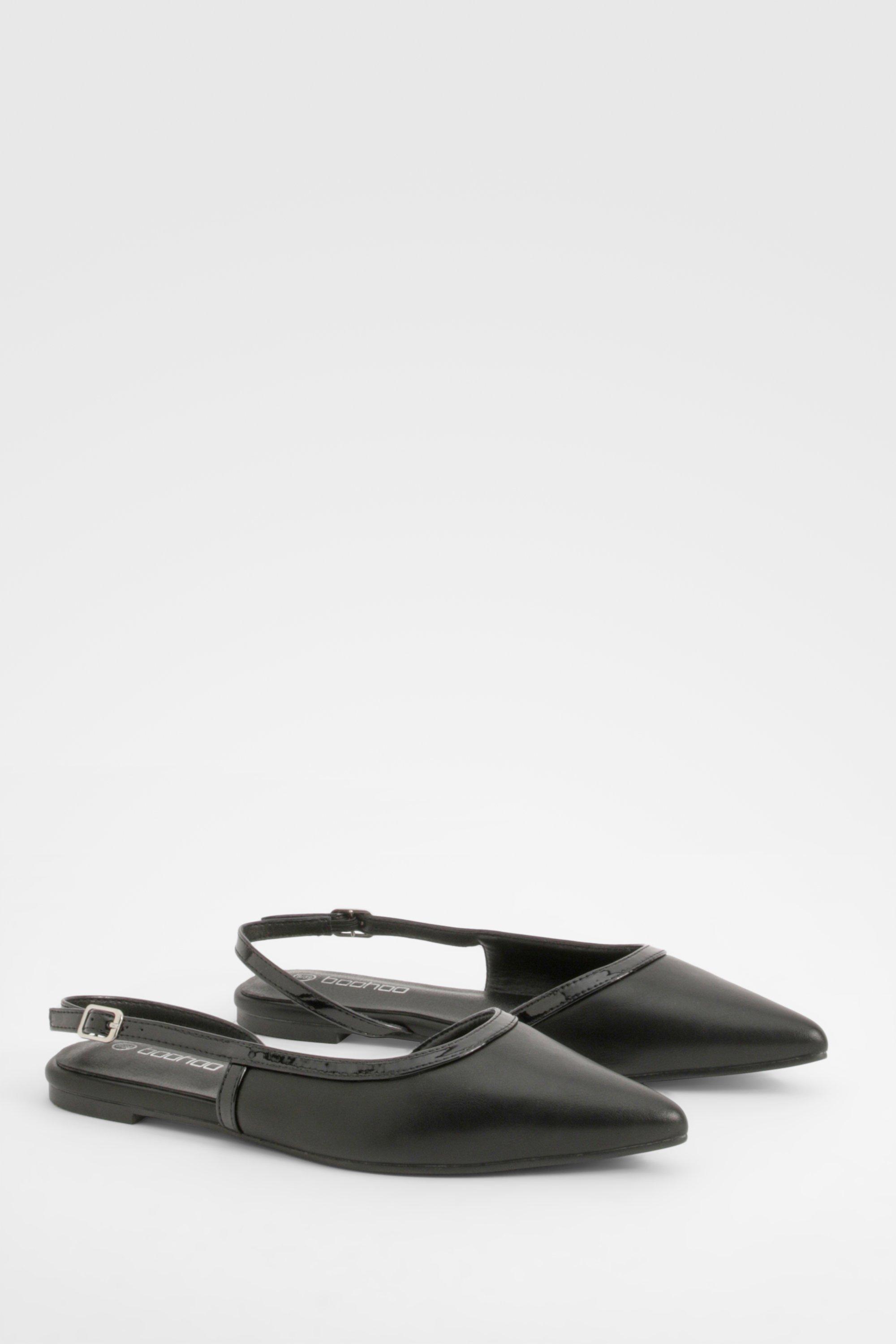 Image of Scarpe basse slingback a punta con dettagli a contrasto, Nero
