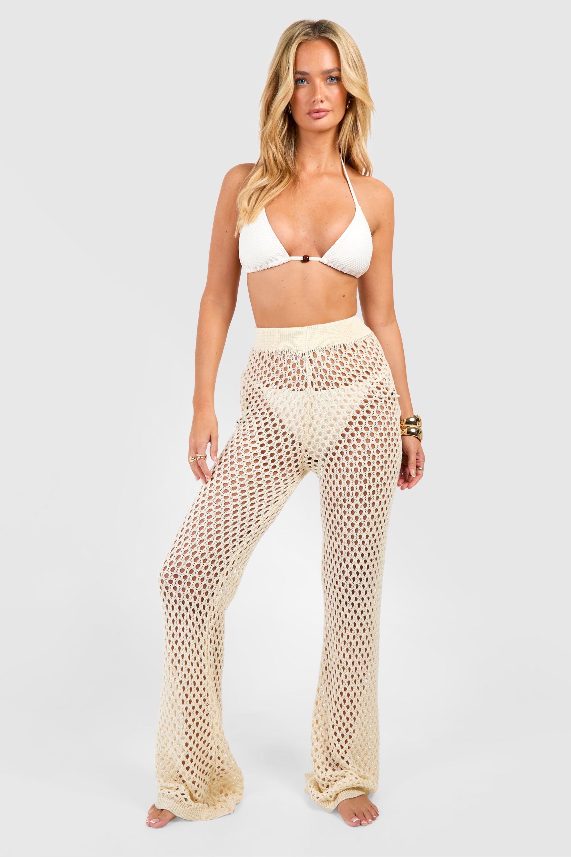 Image of Crochet High Waisted Beach Trousers, Bianco