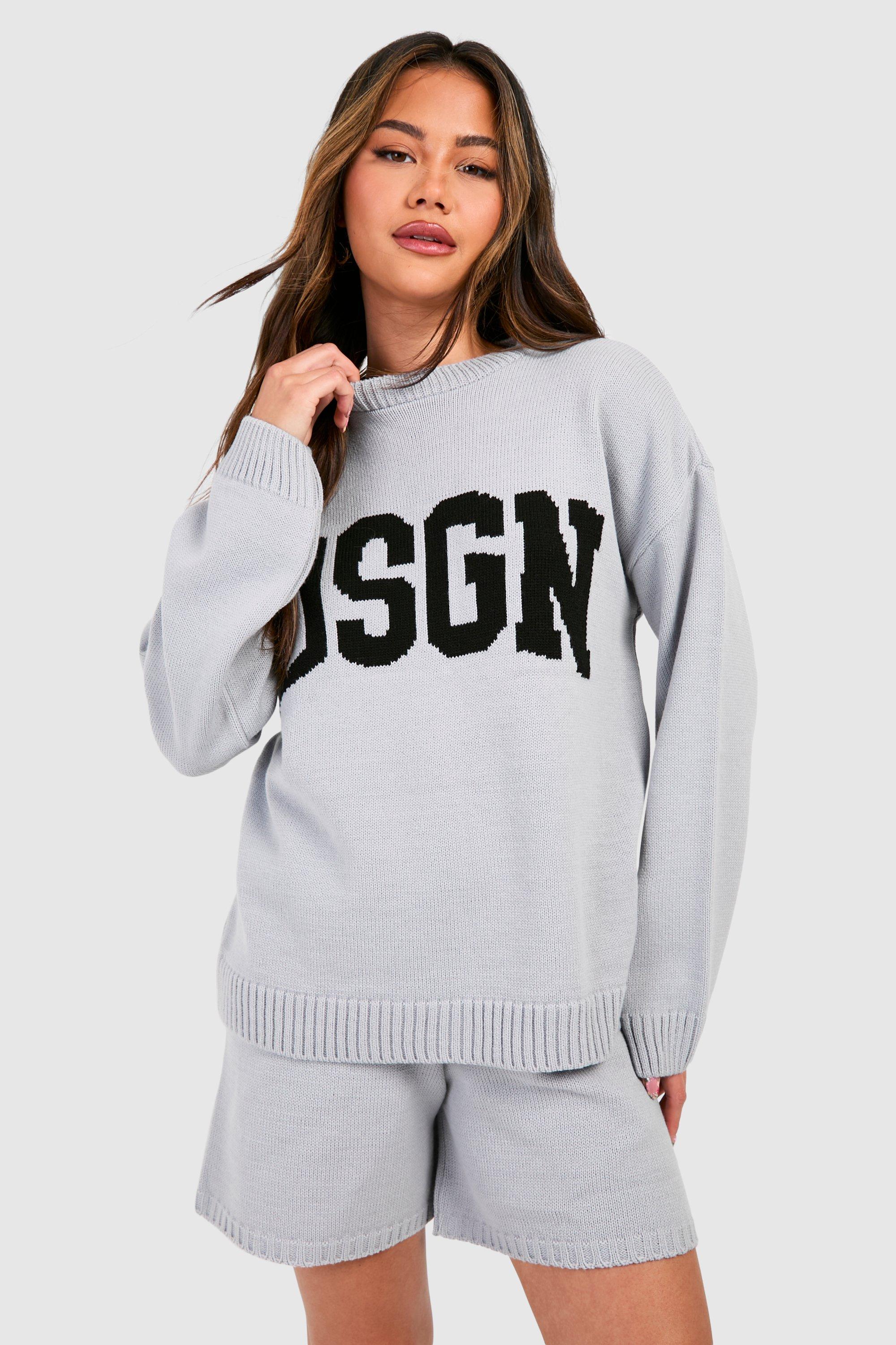 Image of Dsgn Crew Neck Jumper And Shorts Knitted Set, Grigio