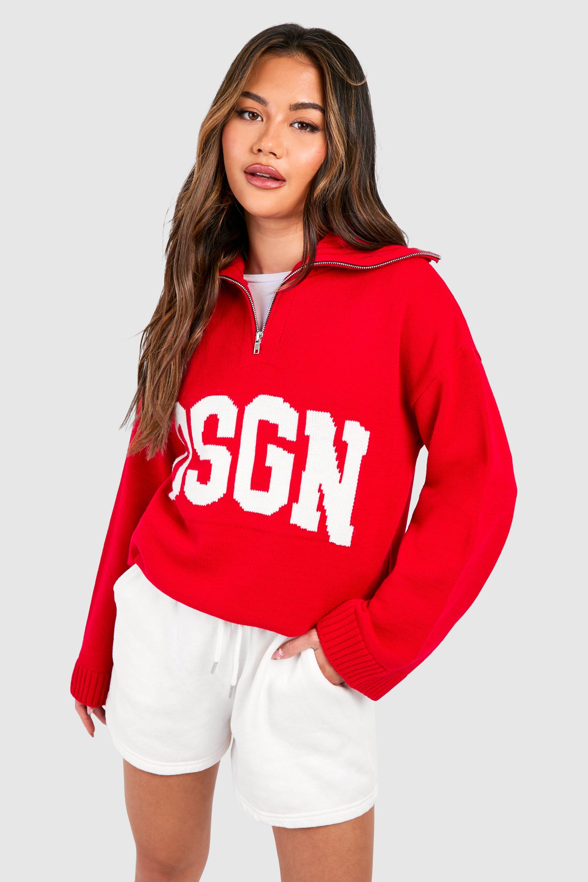 Image of Dsgn Jacquard Knitted Half Zip Jumper, Rosso