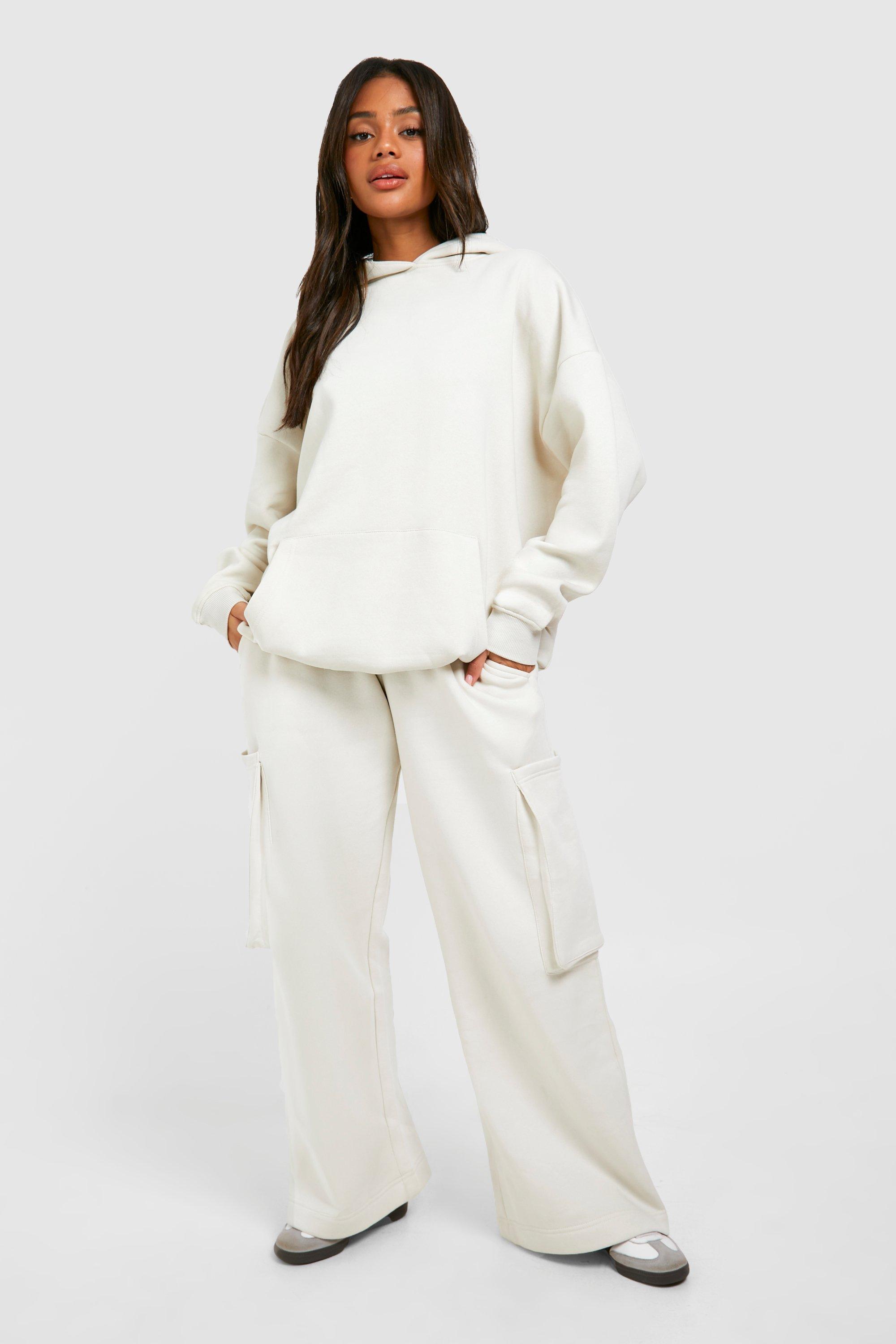 Womens Cargo Pocket Oversized Hooded Tracksuit - Beige - L, Beige