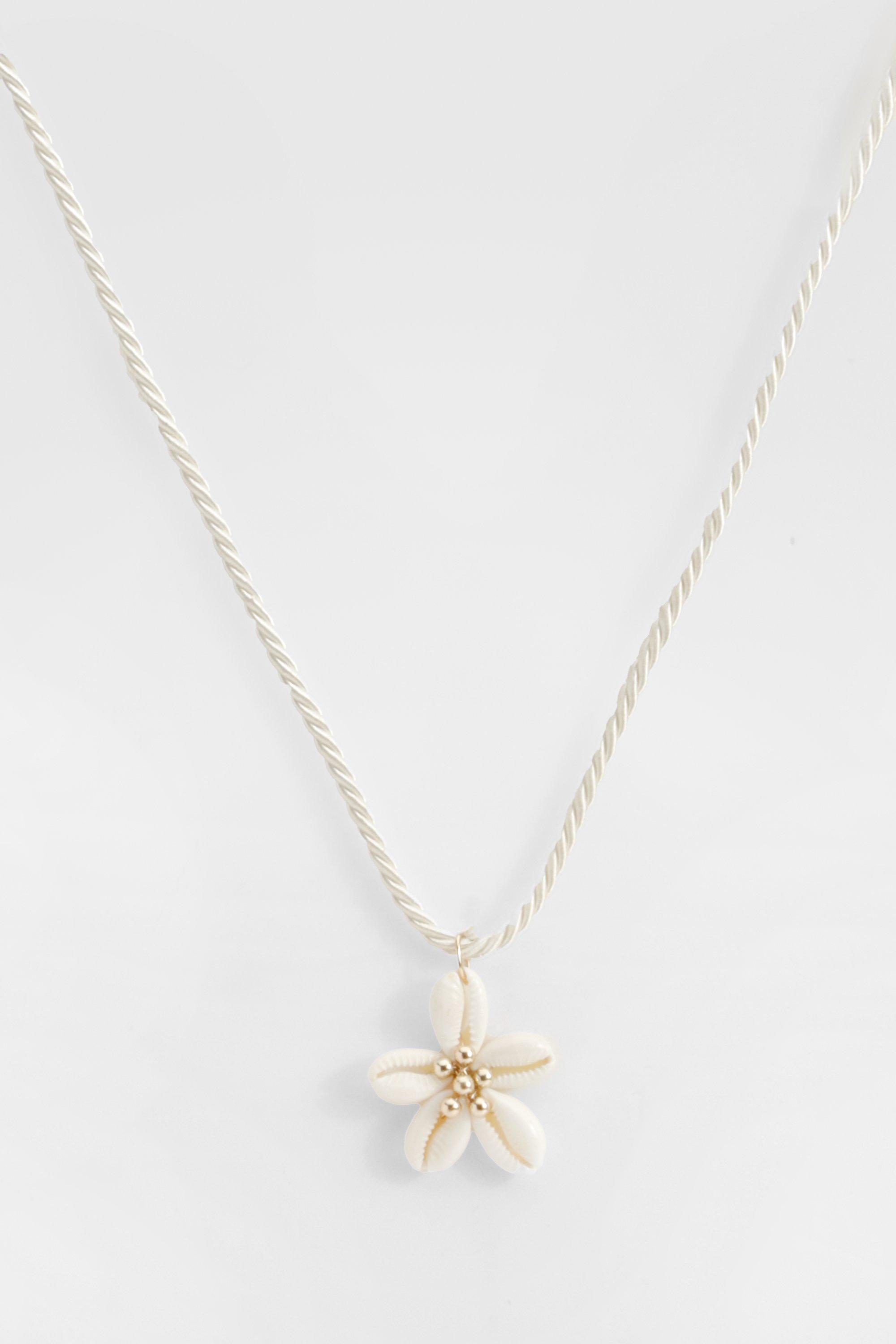 Womens Shell Detailed Flower Rope Necklace - White - One Size, White