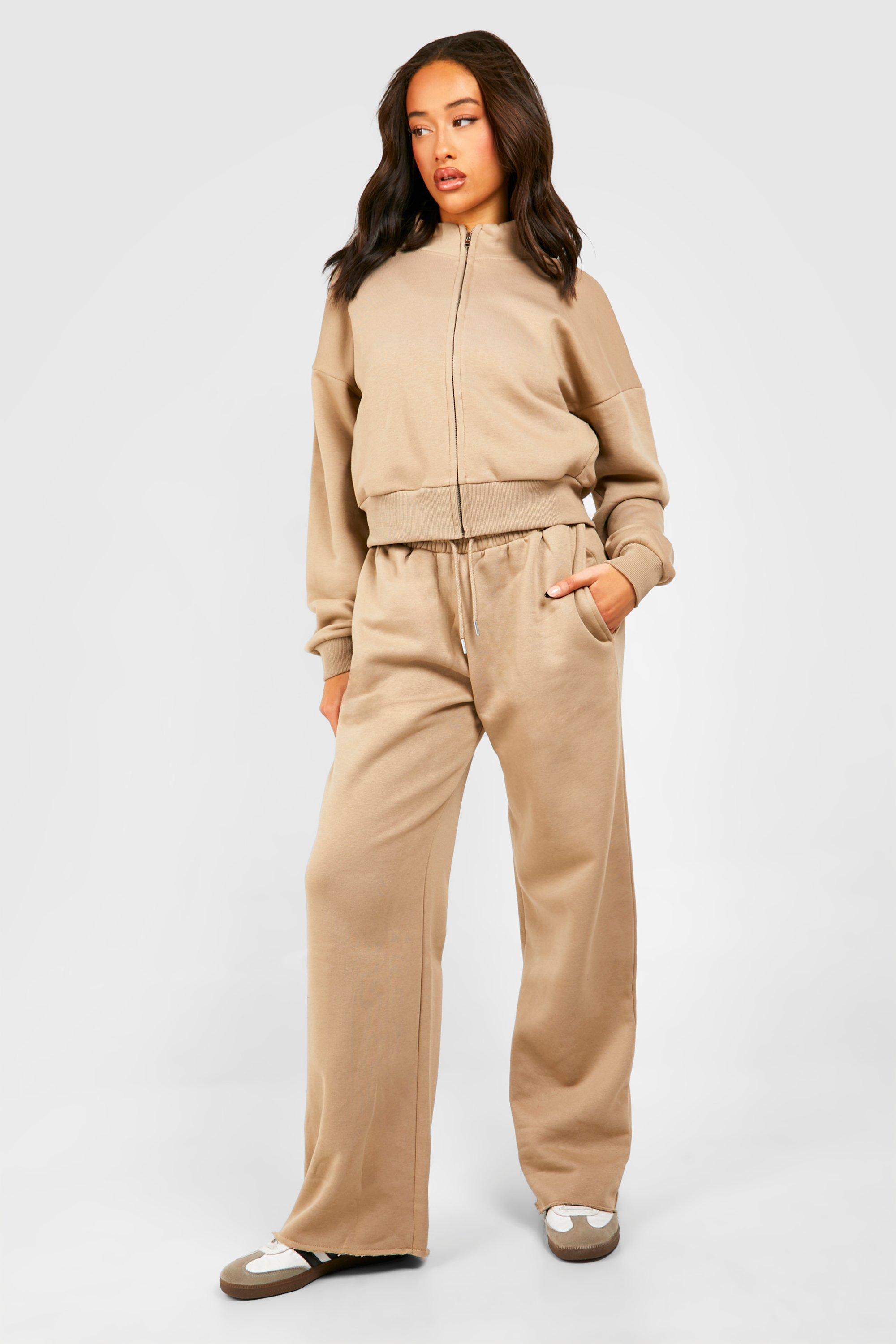 Womens Funnel Neck Zip Through Bomber Tracksuit - Beige - Xs, Beige