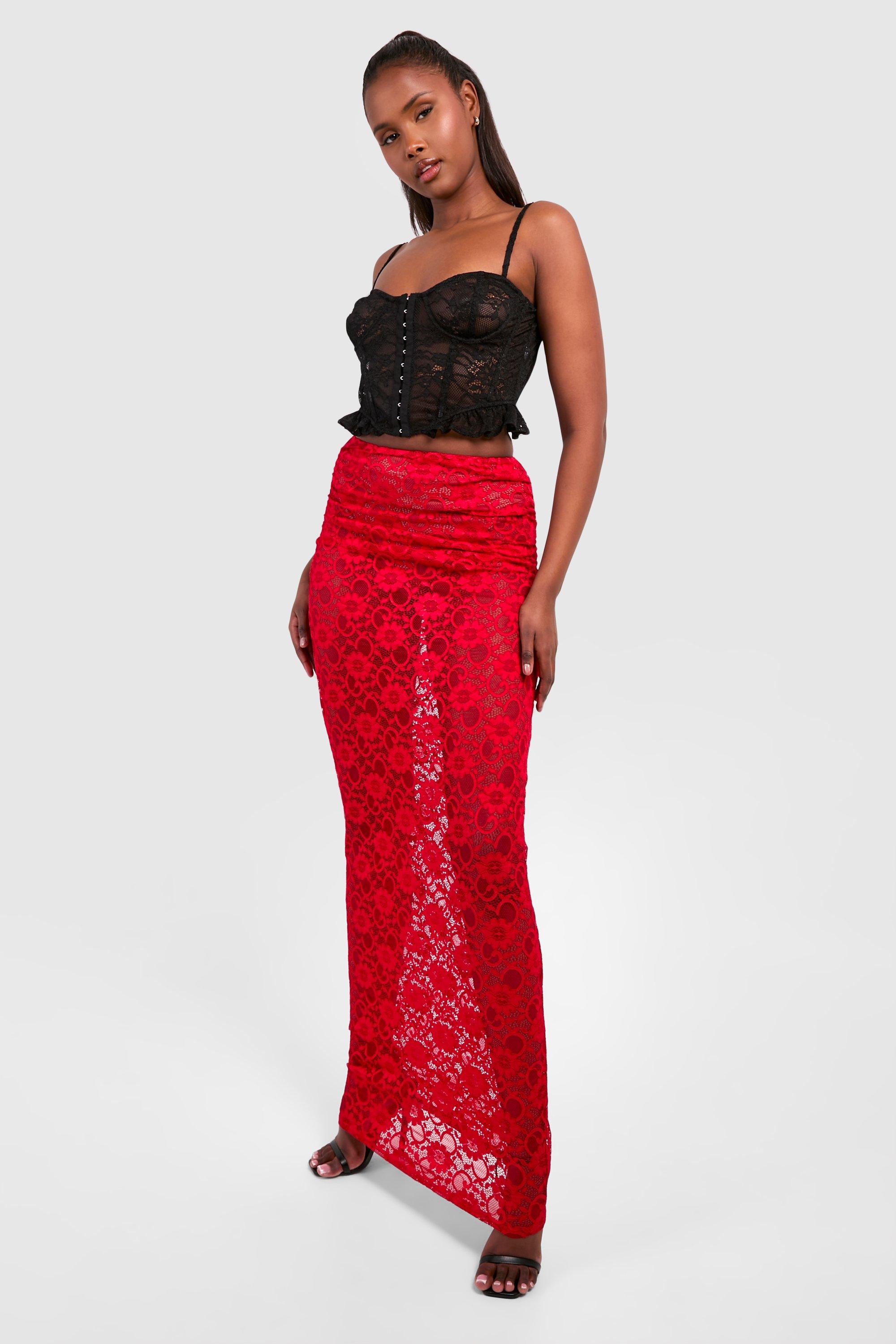 Lace Maxi Skirt - Red - 8
