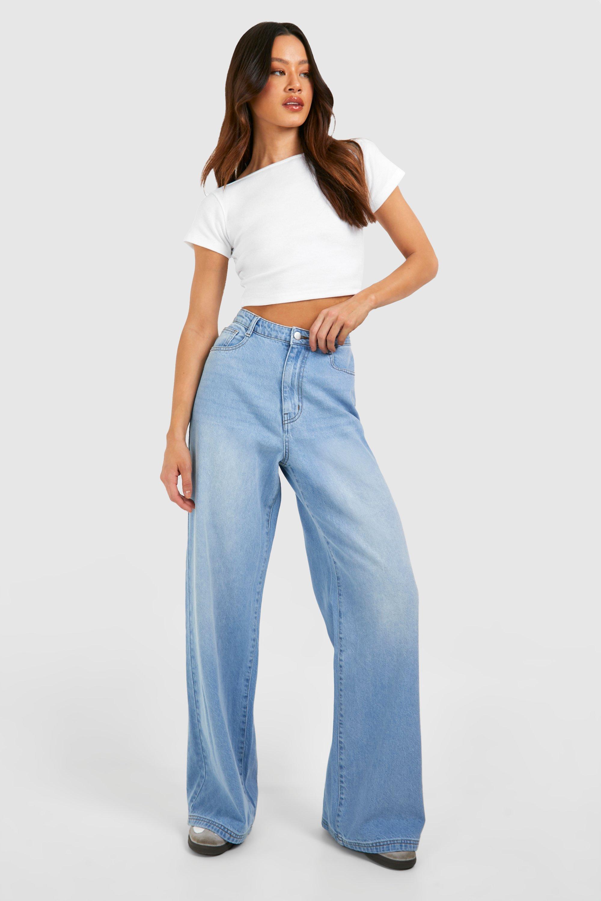 Image of Tall Blue Washed Wide Leg Jeans, Grigio