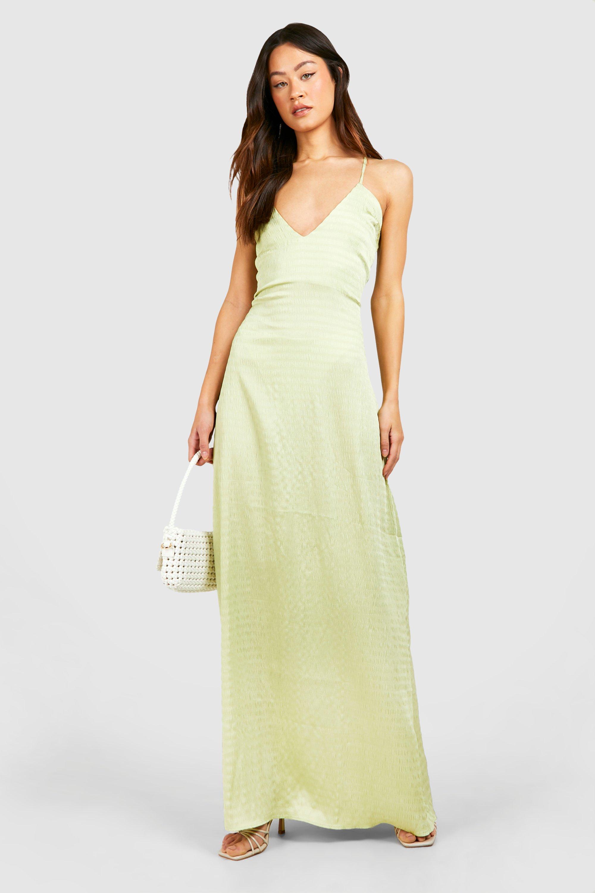 Boohoo Tall Textured Strappy Maxi Dress, Lime