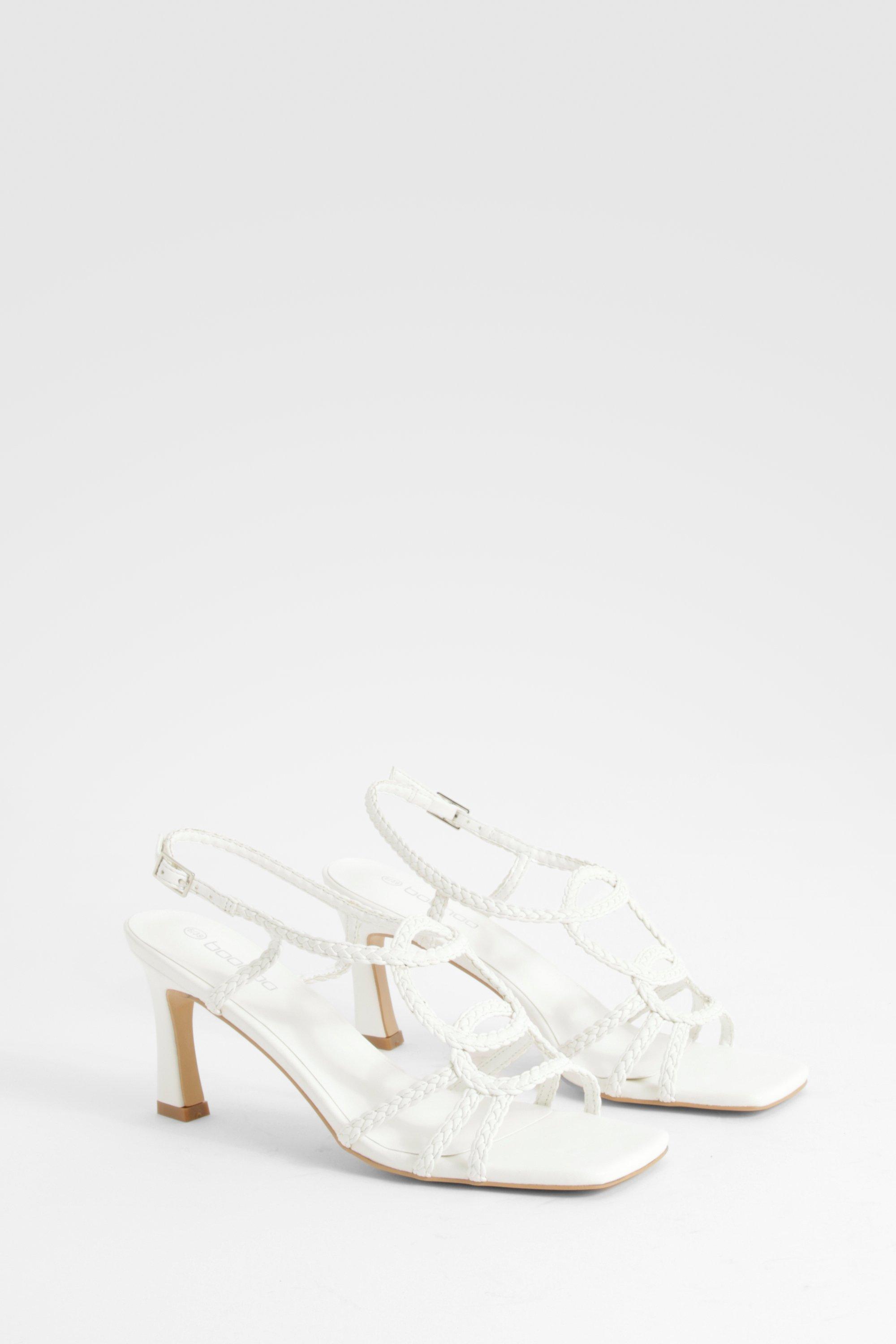 Image of Woven Detail Mid Strappy Heels, Bianco