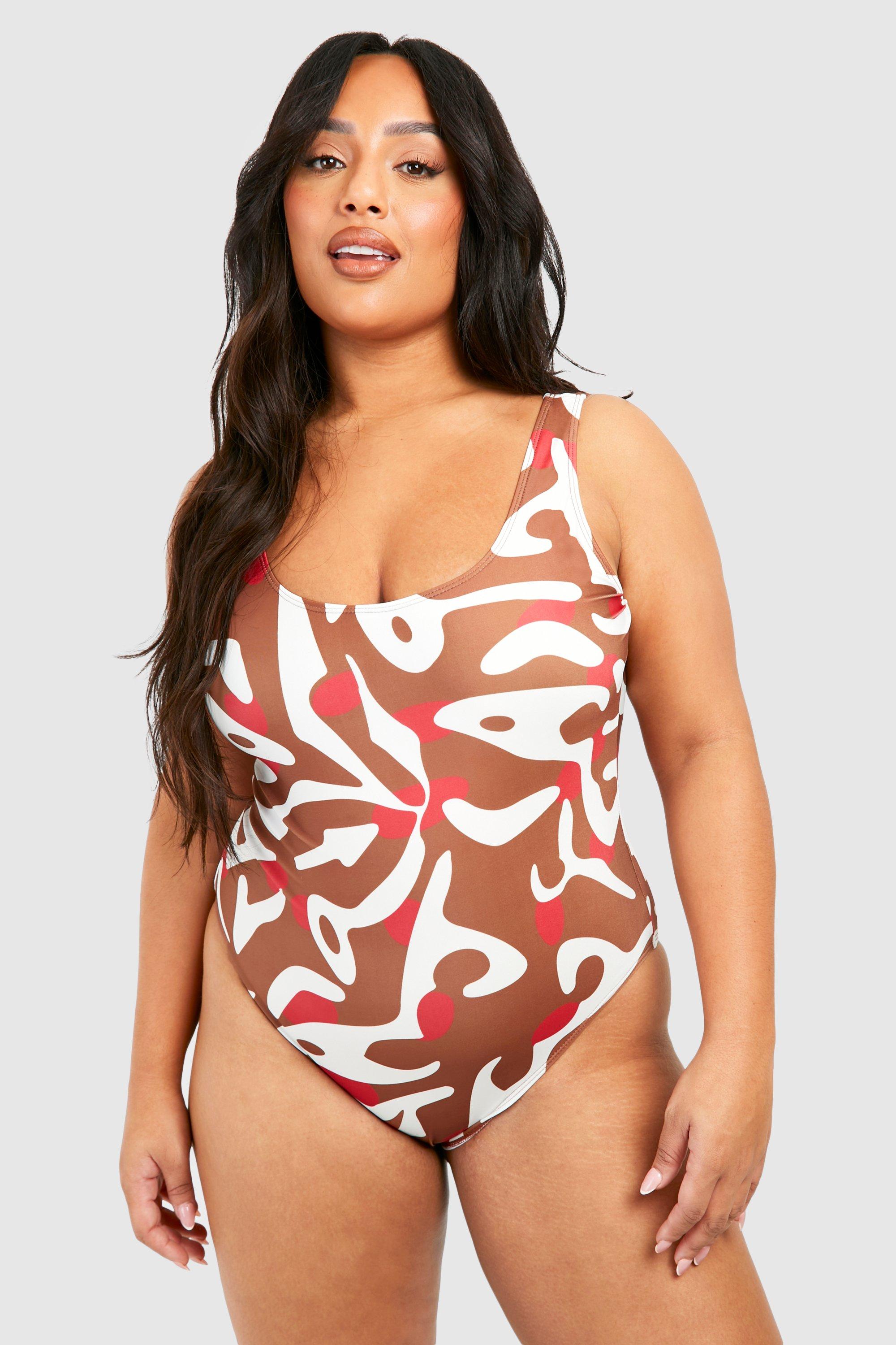 Image of Plus Animal Scoop Neck Swimsuit, Multi