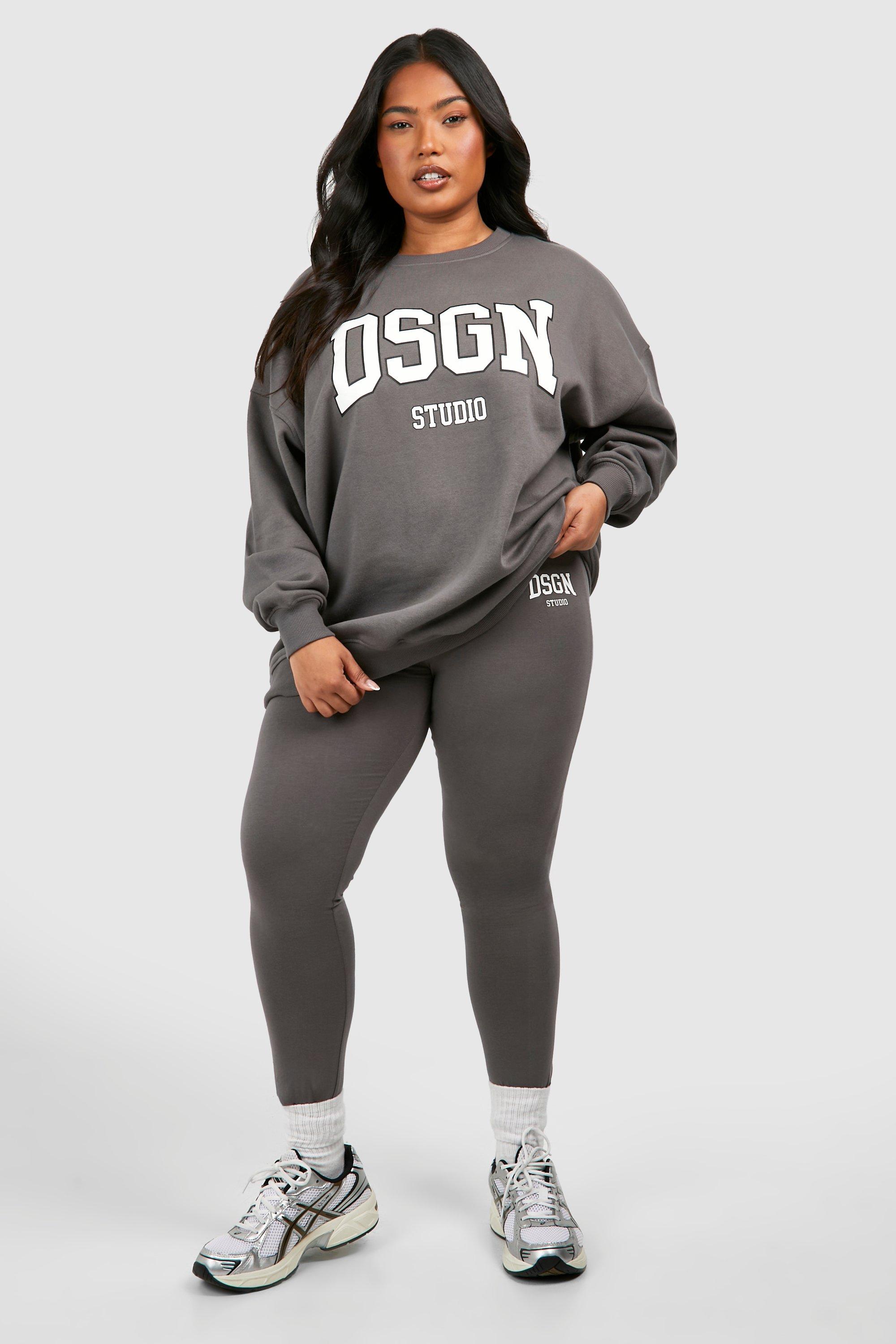 Womens Plus Dsgn Studio Slogan Legging Tracksuit - Grey - 20, Grey