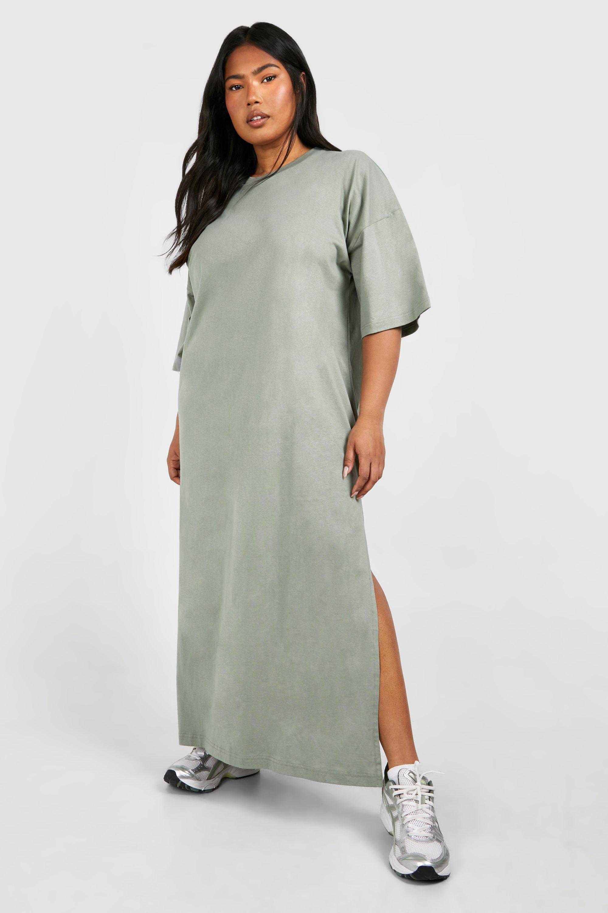 Image of Plus Oversized Midaxi T-shirt Dress, Verde