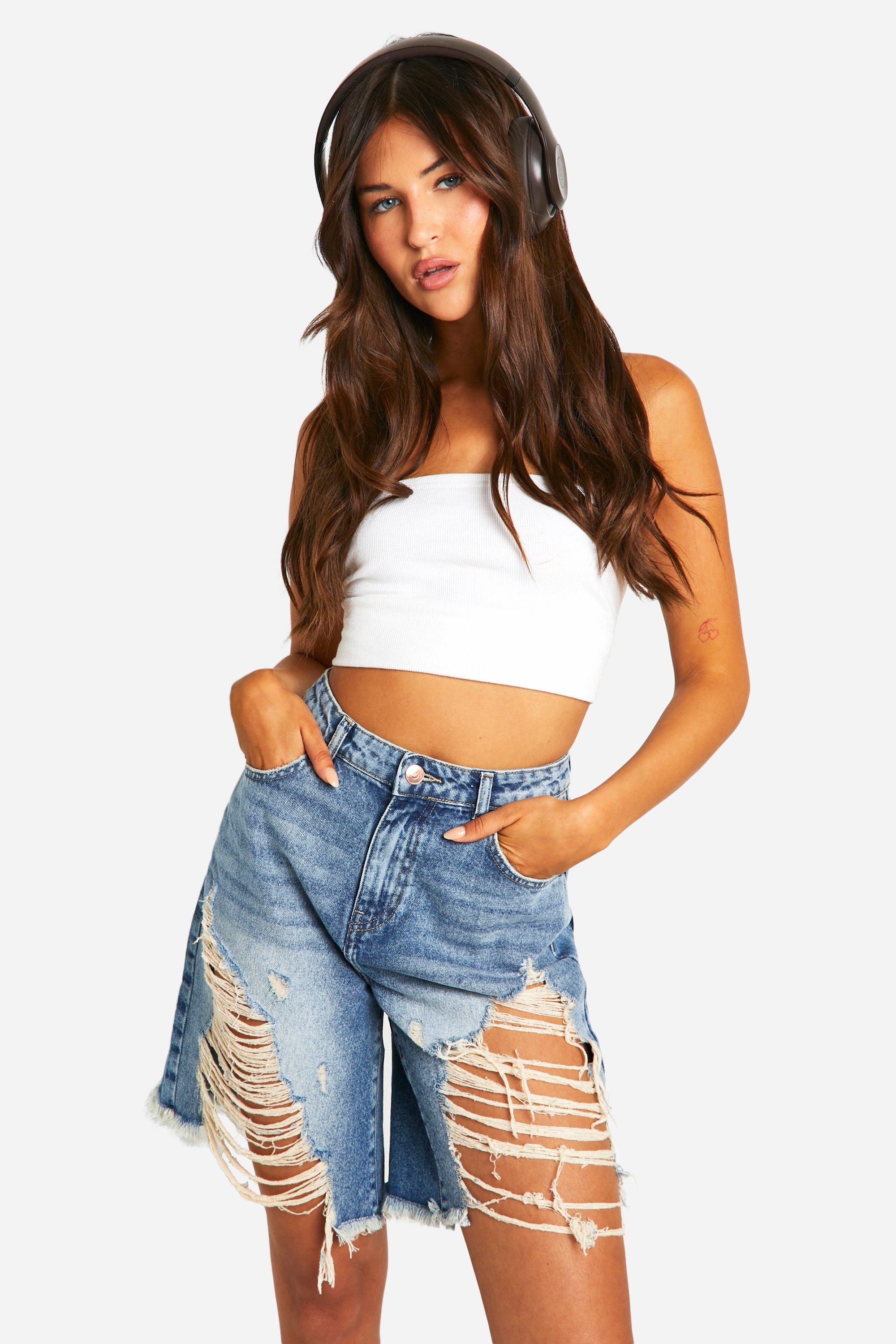Image of High Wasited Extreme Distrsssed Denim Shorts, Azzurro