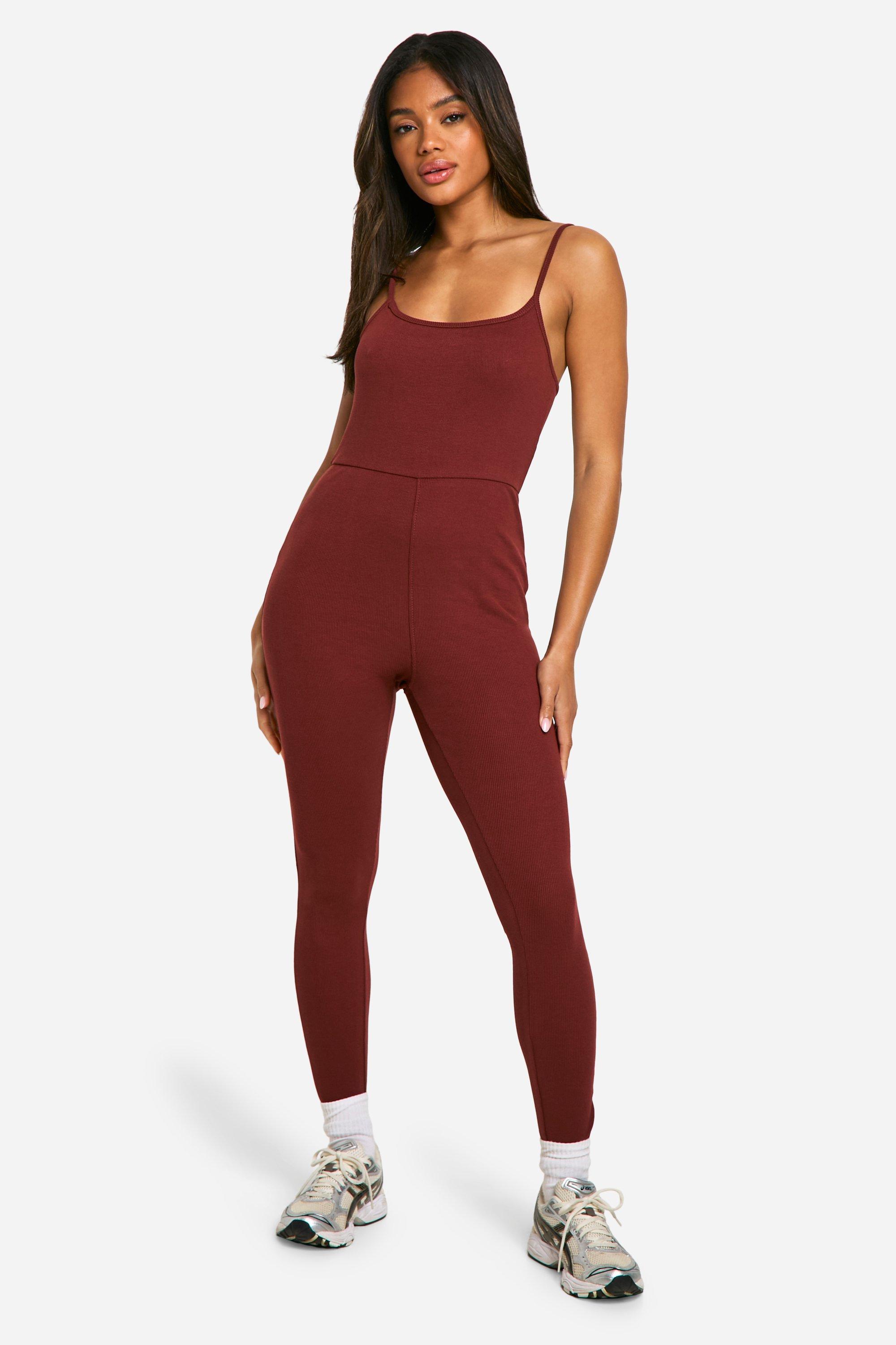Womens Cotton Rib Skinny Jumpsuit - Red - 14, Red