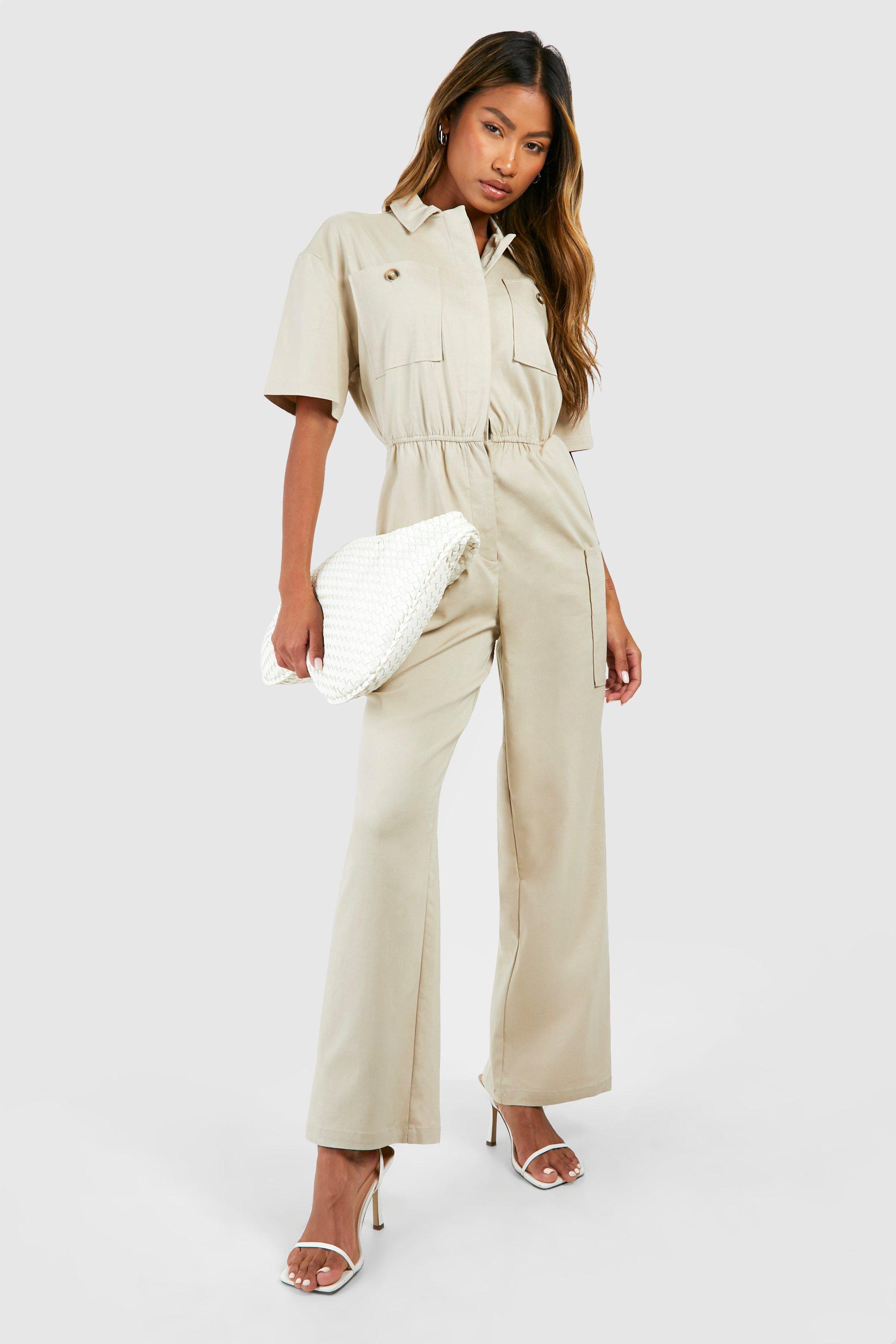 Image of Cargo Woven Utility Jumpsuit, Beige