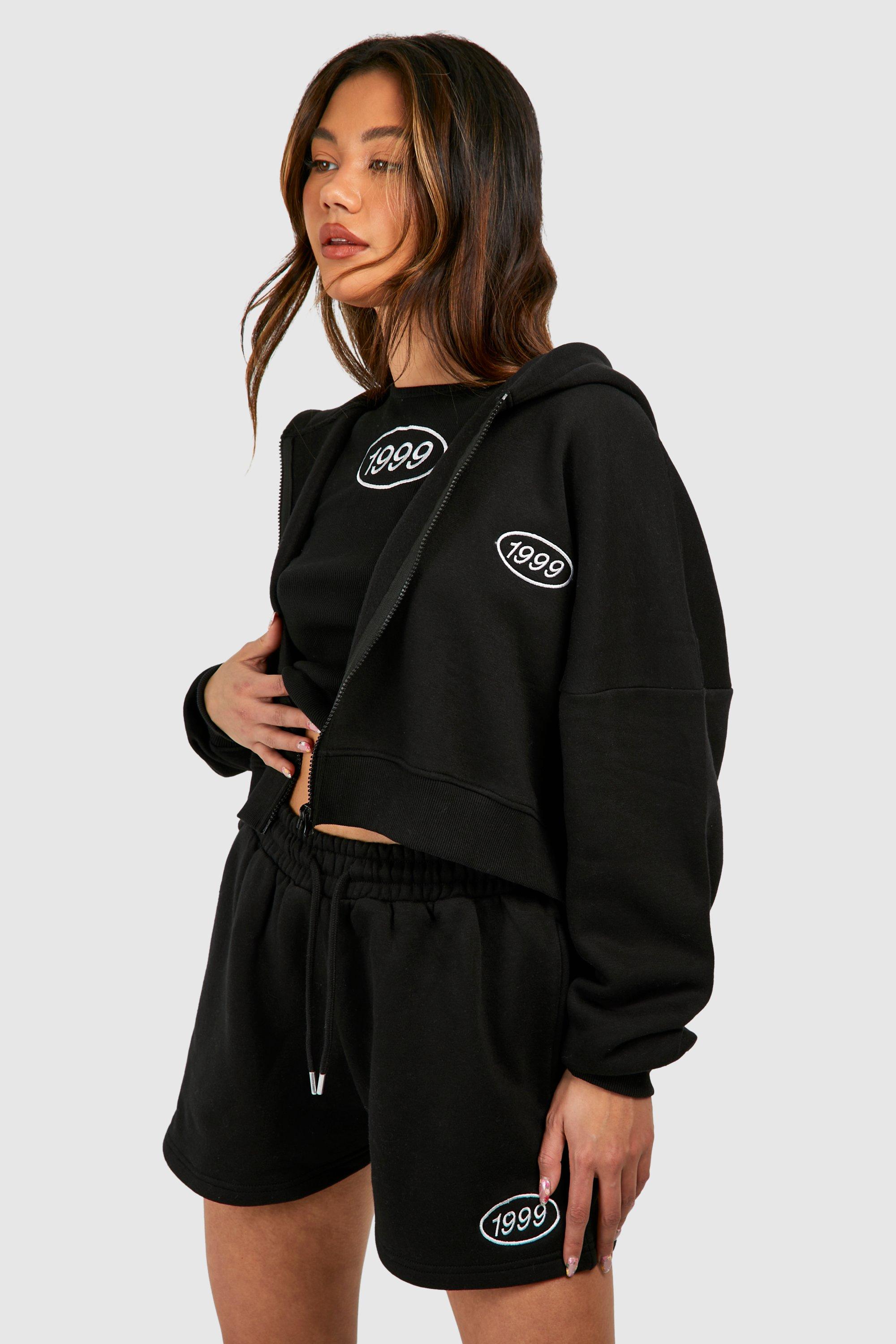 Womens 3 Piece Hooded Short Tracksuit - Black - Xl, Black