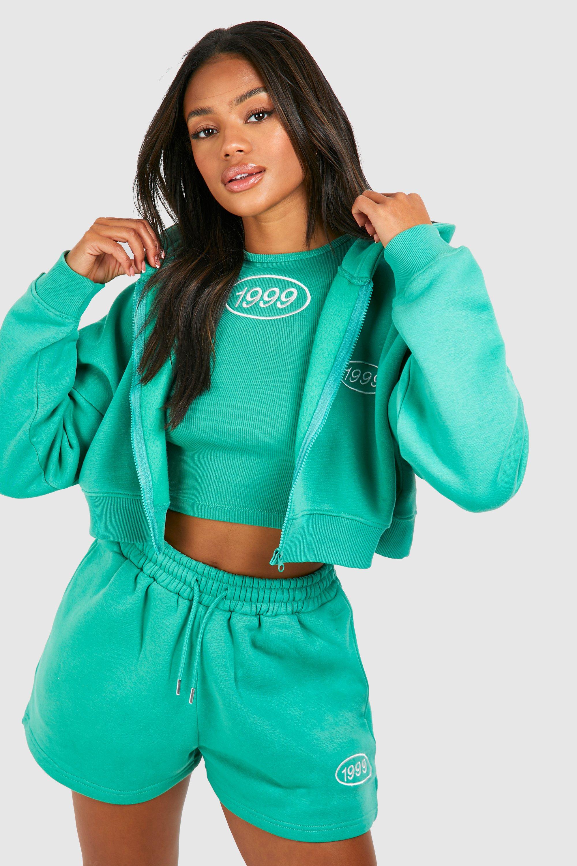 Womens 3 Piece Hooded Short Tracksuit - Green - Xs, Green