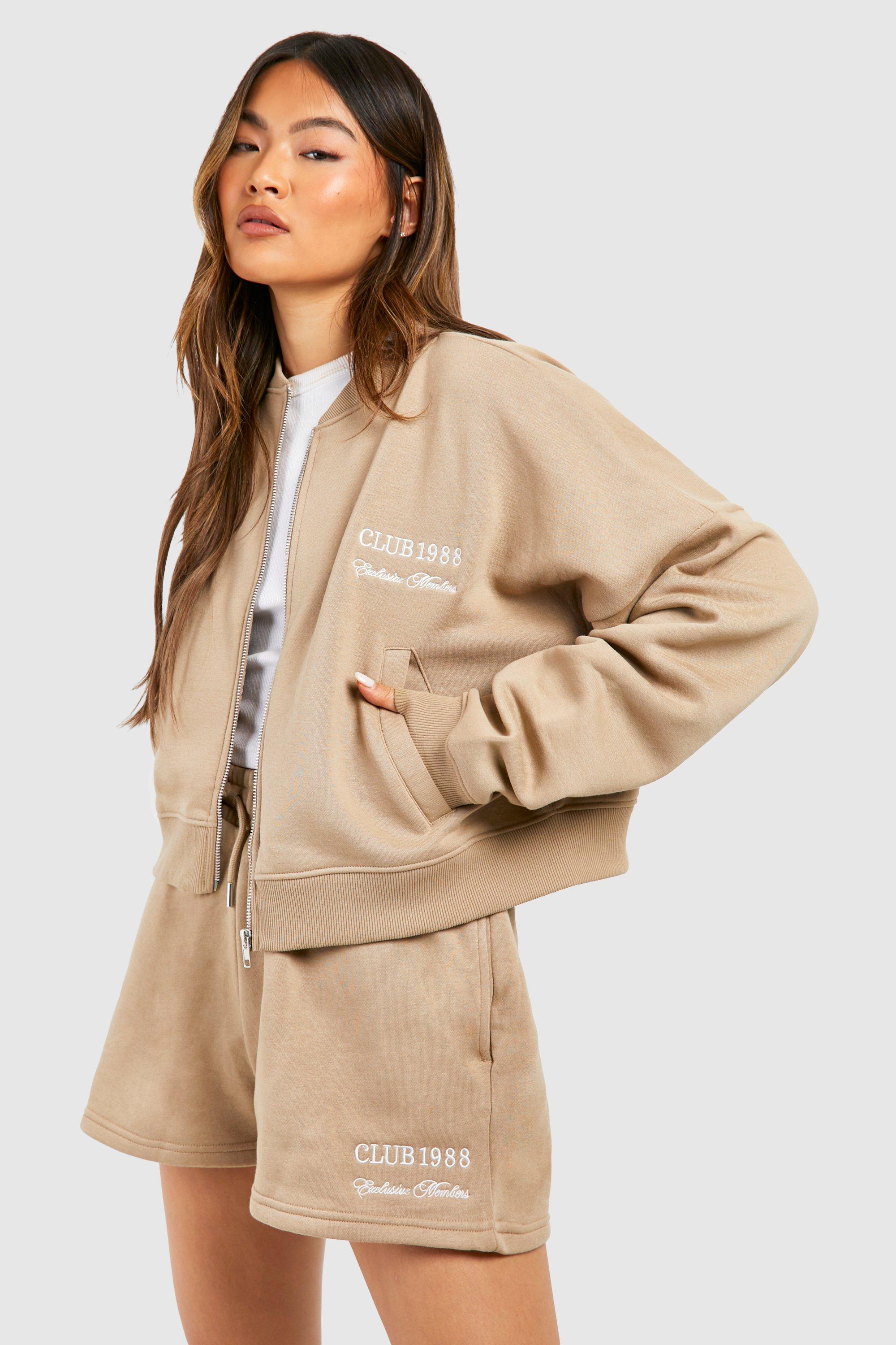 Womens Bomber Sweatshirt Short Tracksuit - Beige - L, Beige