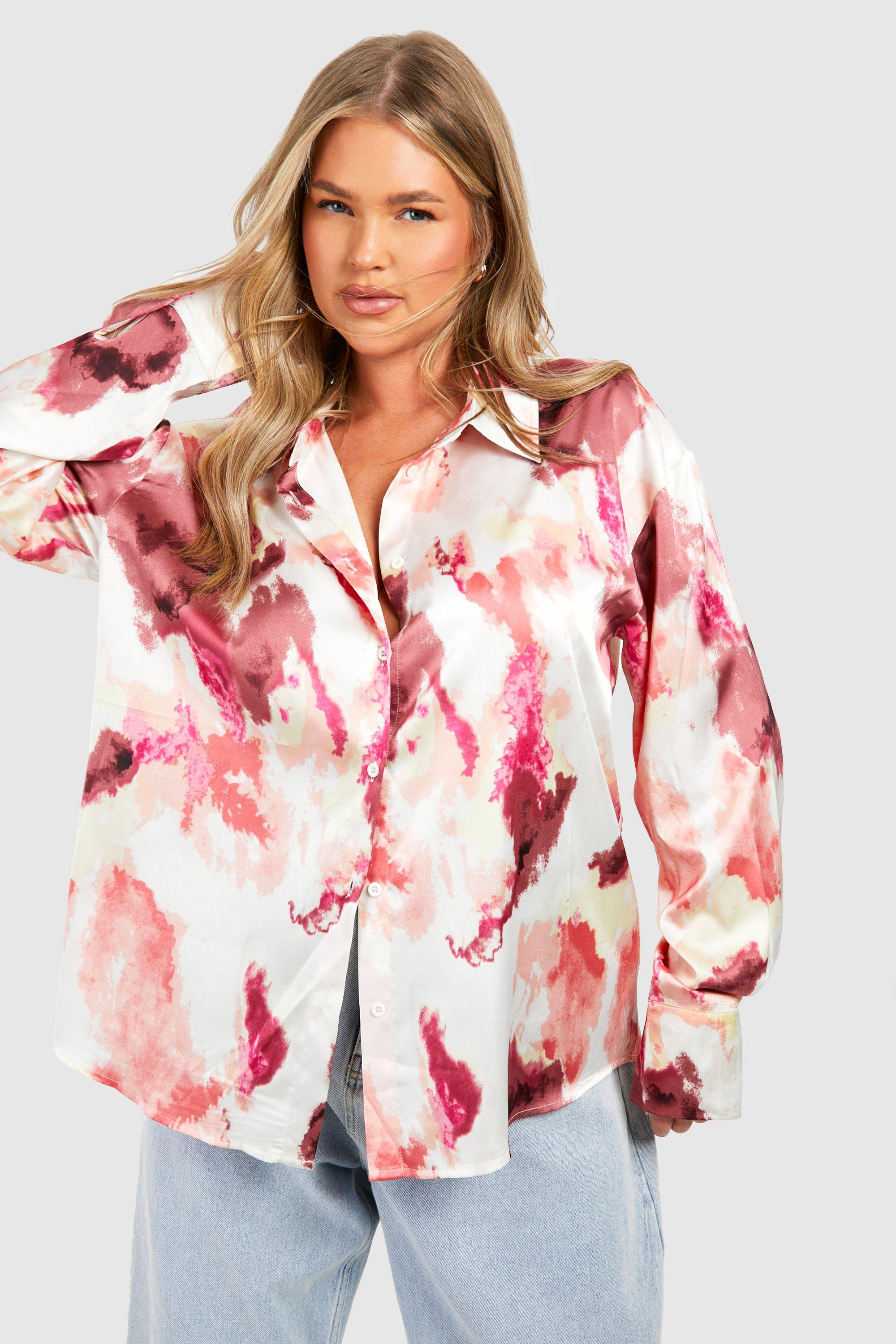 Image of Plus Pink Abstract Oversized Shirt, Pink