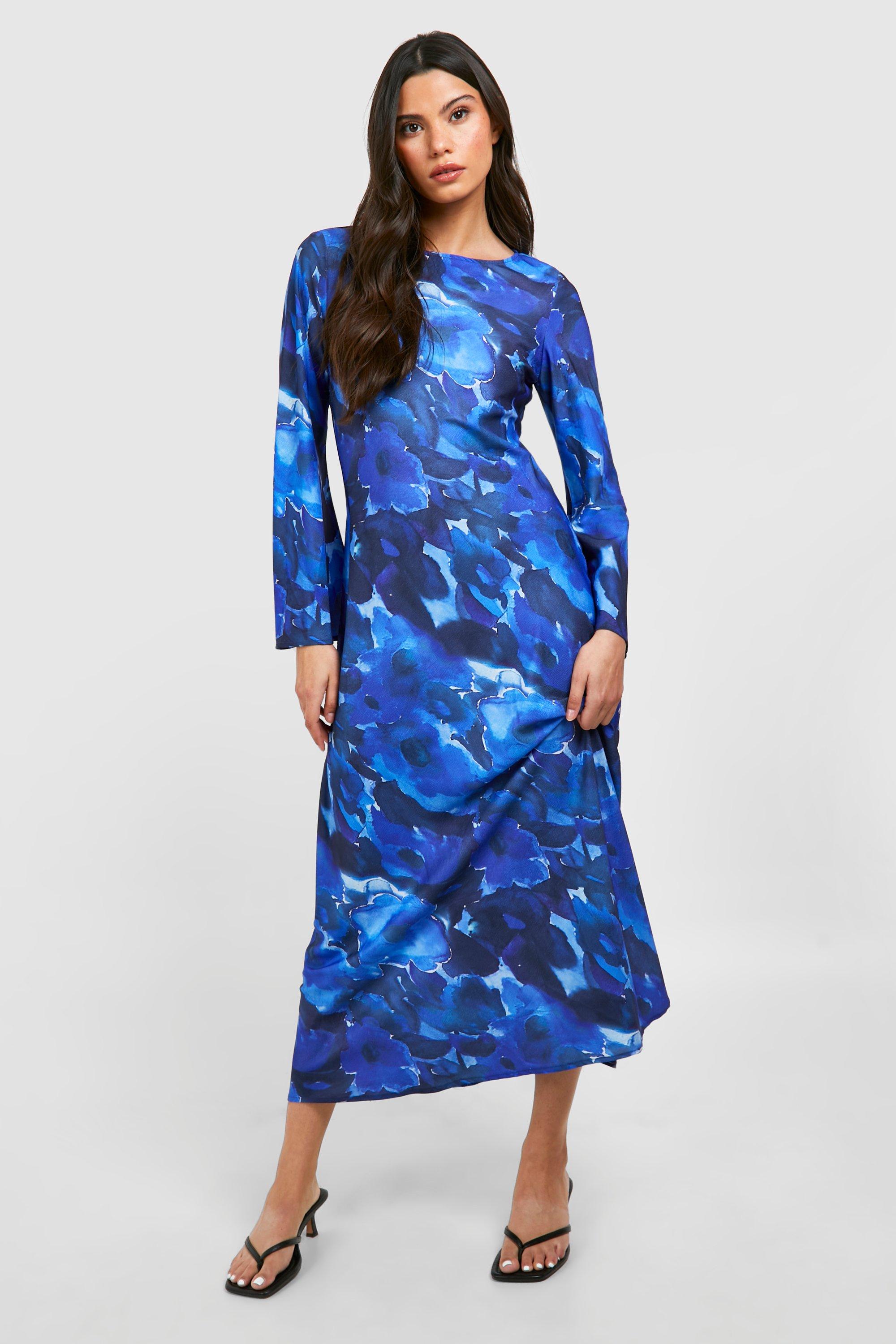 Image of Poppy Floral Flare Sleeve Maxi Dress, Azzurro