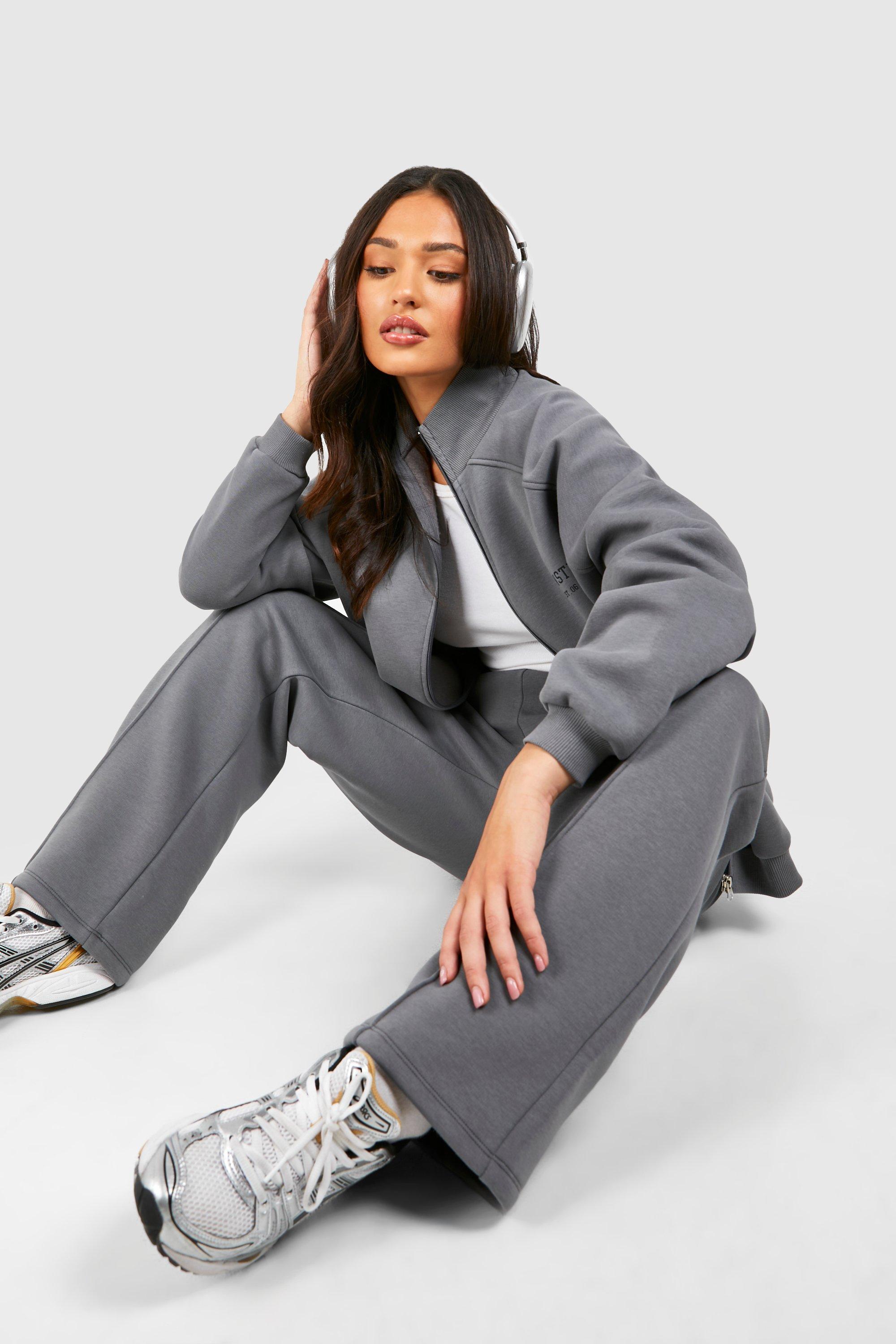 Womens Petite Bomber Sweatshirt Tracksuit - Grey - S, Grey