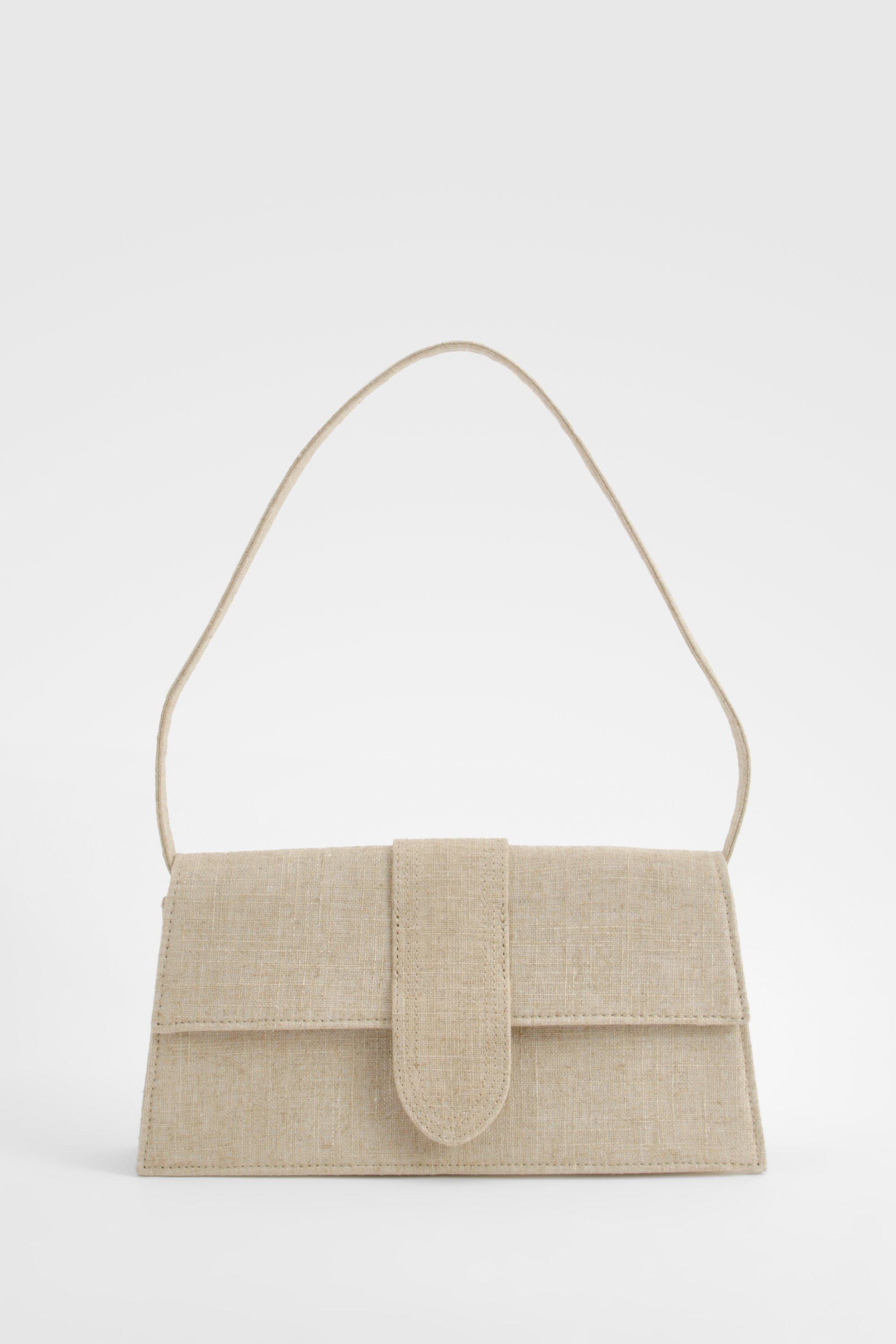 Womens Linen Look Structured Shoulder Bag - Beige - One Size, Beige