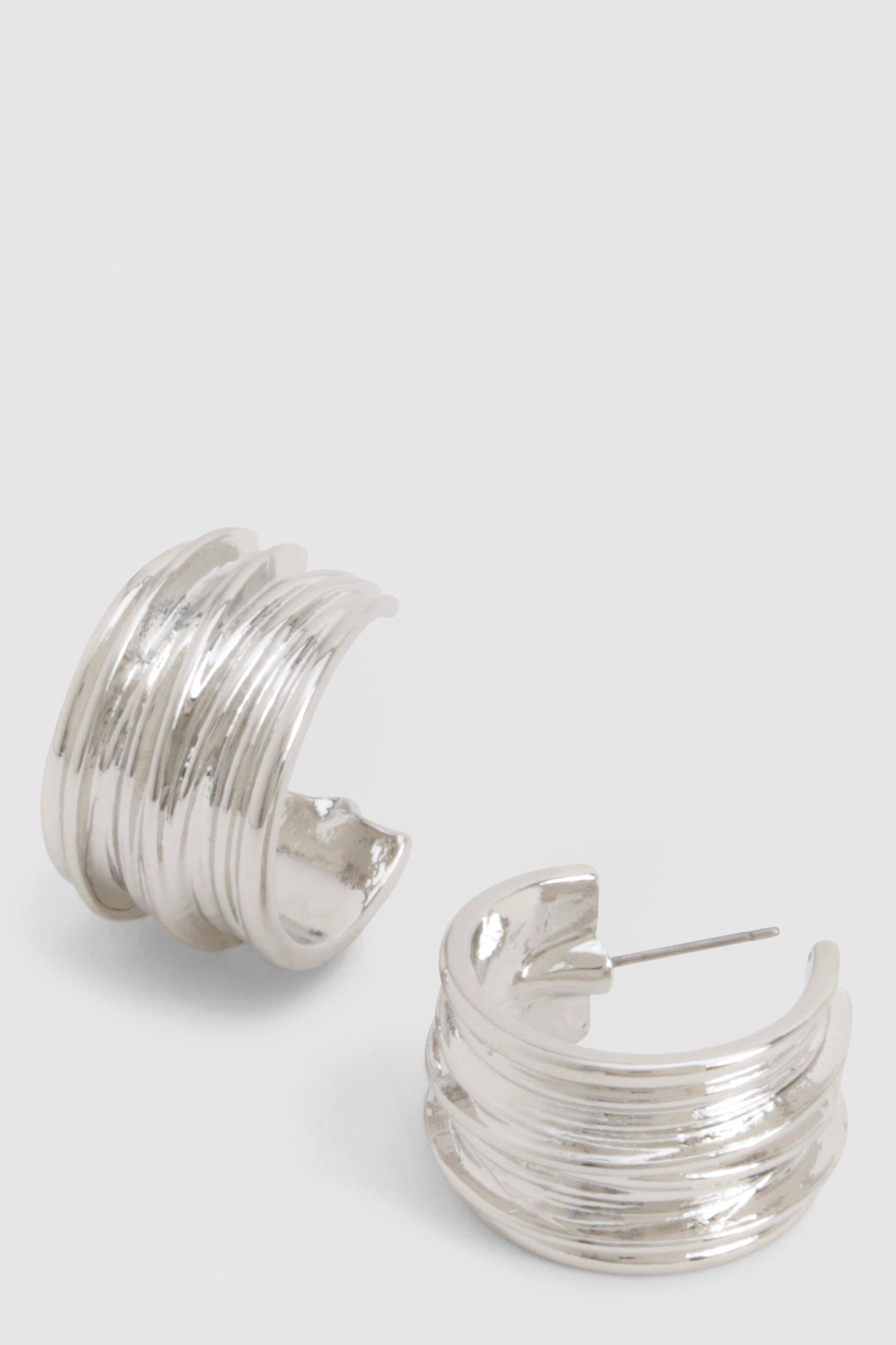 Image of Silver Textured Hoop Earrings, Grigio