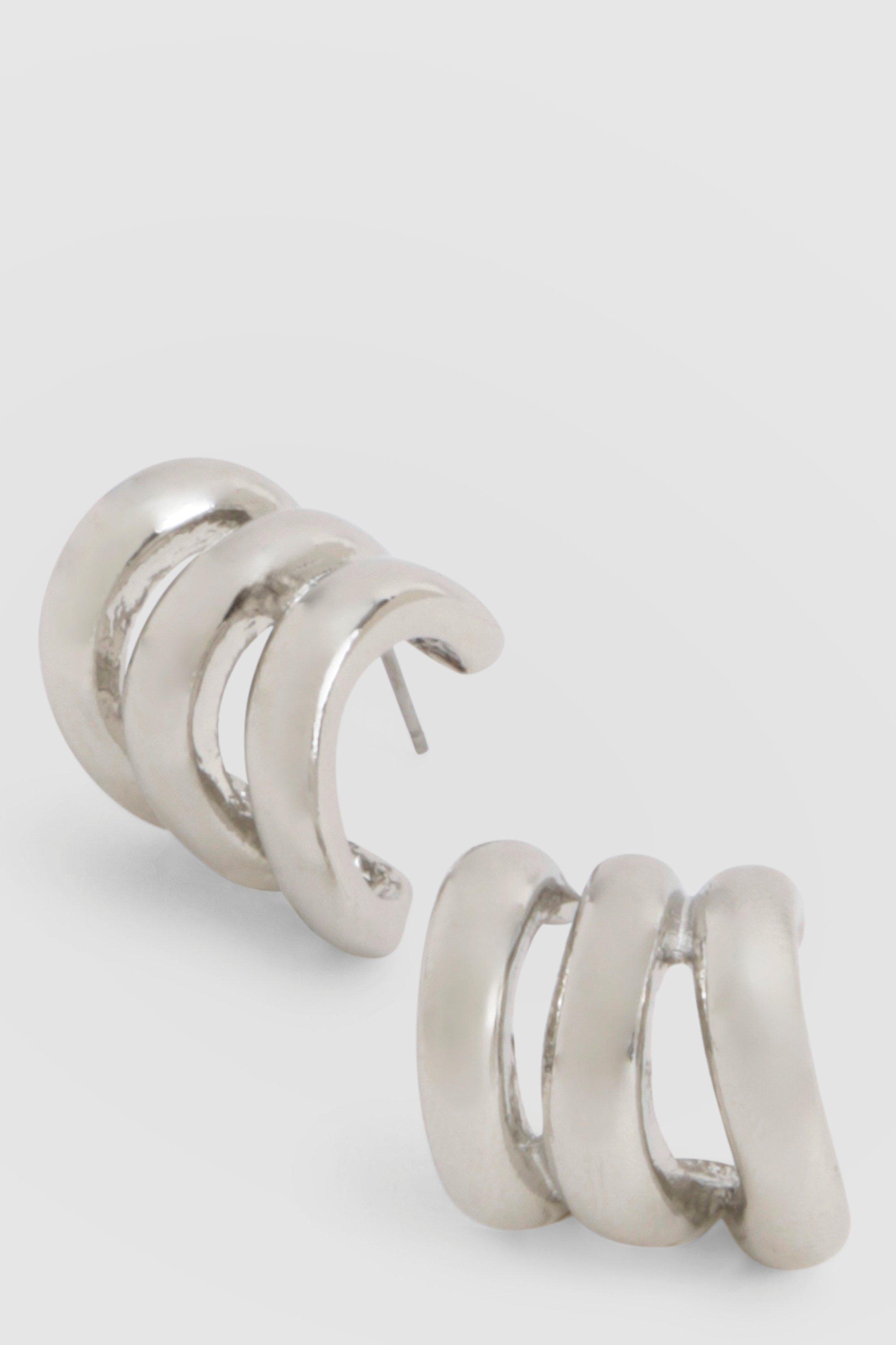 Image of Silver Triple Hoop Earrings, Grigio