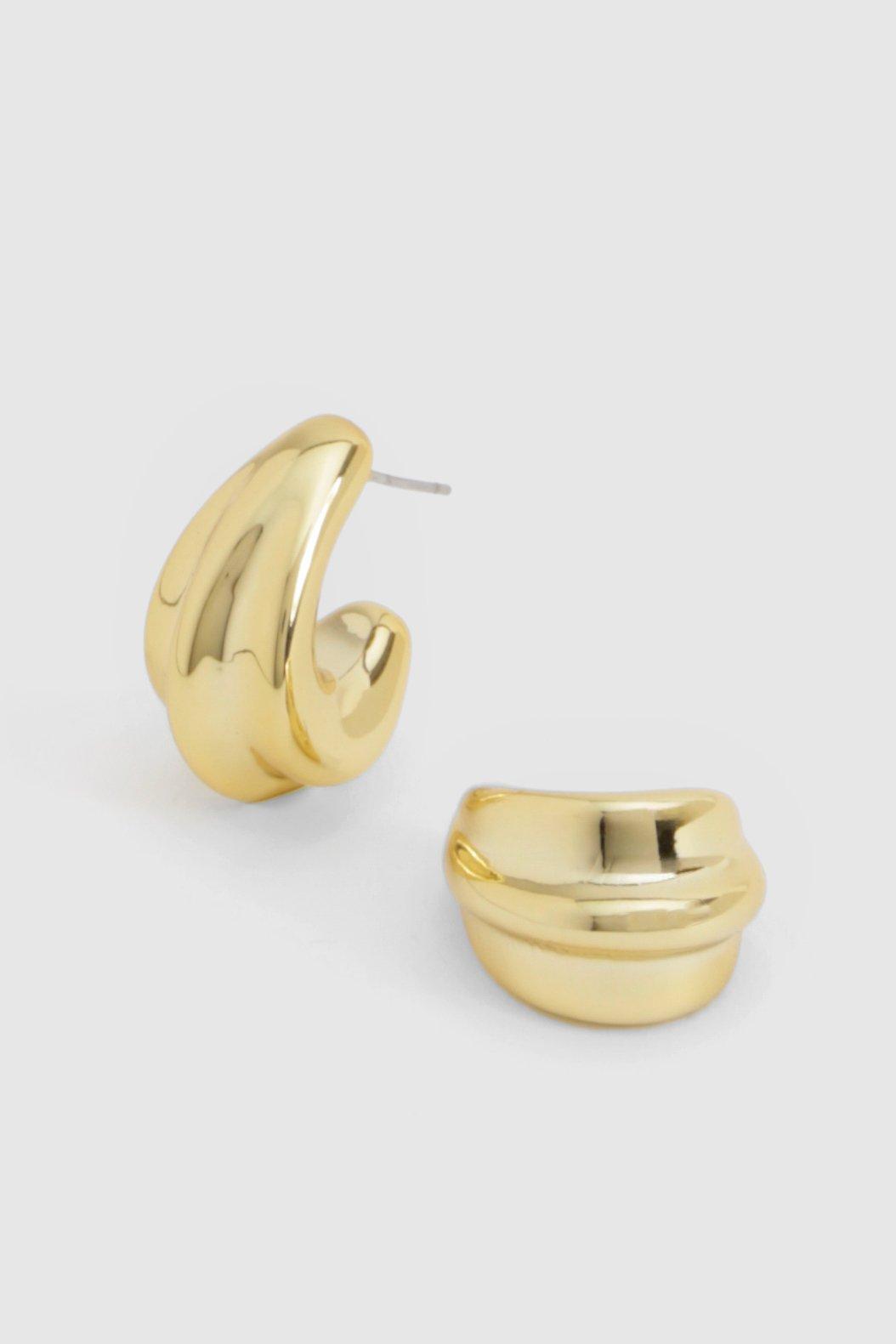 Image of Gold Ridged Hoop Earrings, Metallics