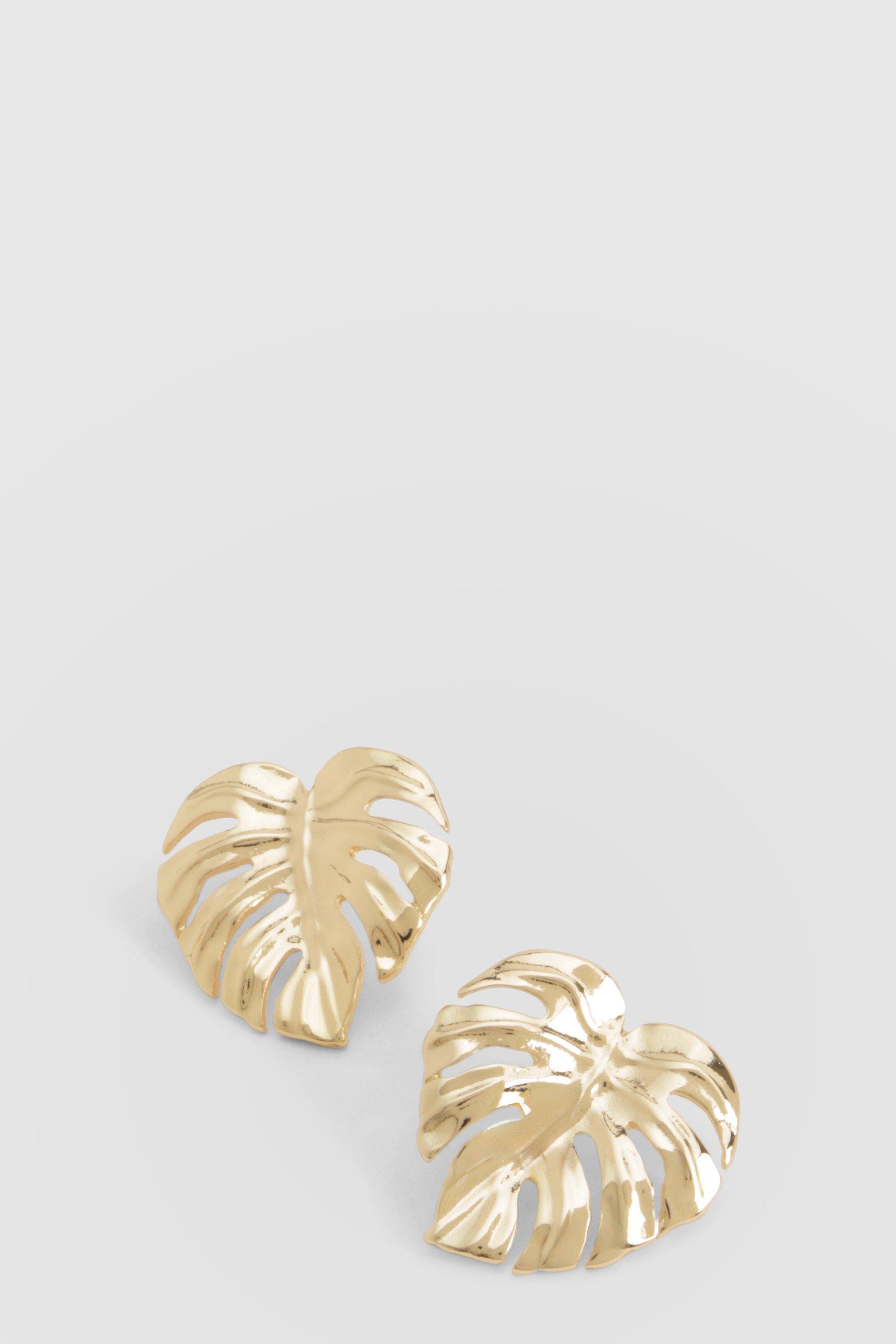 Womens Oversized Leaf Detail Stud Earring - Gold - One Size, Gold