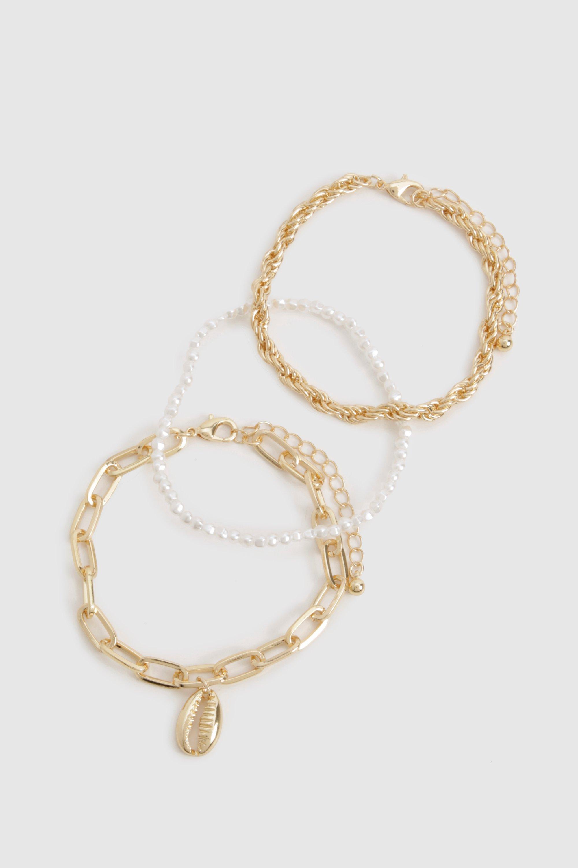 Image of Pearl & Shell Detail Multipack Bracelets, Metallics