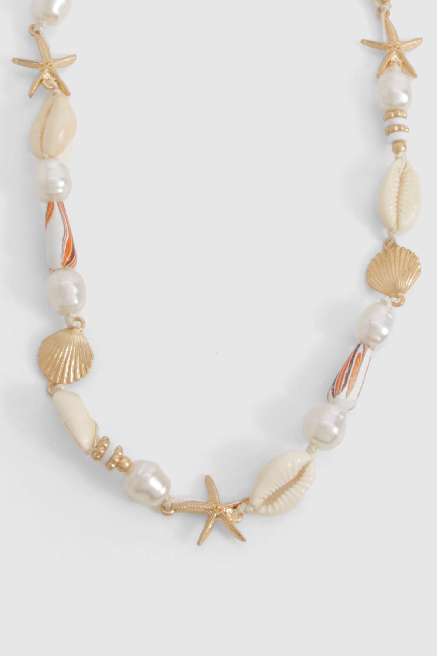 Womens Shell & Starfish Beaded Pearl Necklace - White - One Size, White