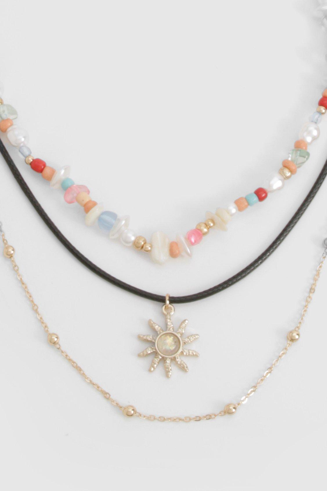 Image of Bead & Rope Detail Sun Pendant Necklace, Multi