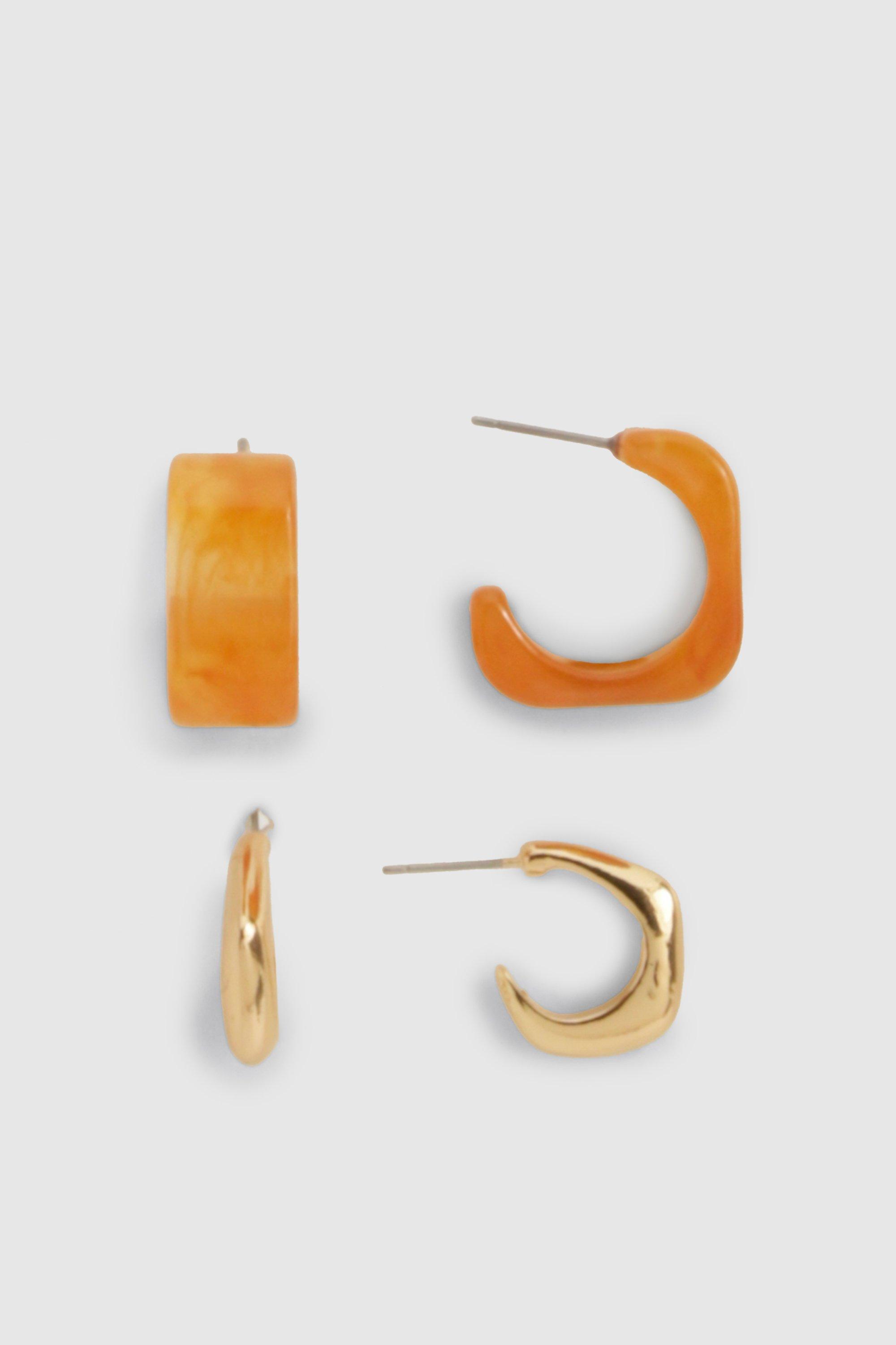 Womens Amber Multipack Hoop Earrings - Orange - One Size, Orange