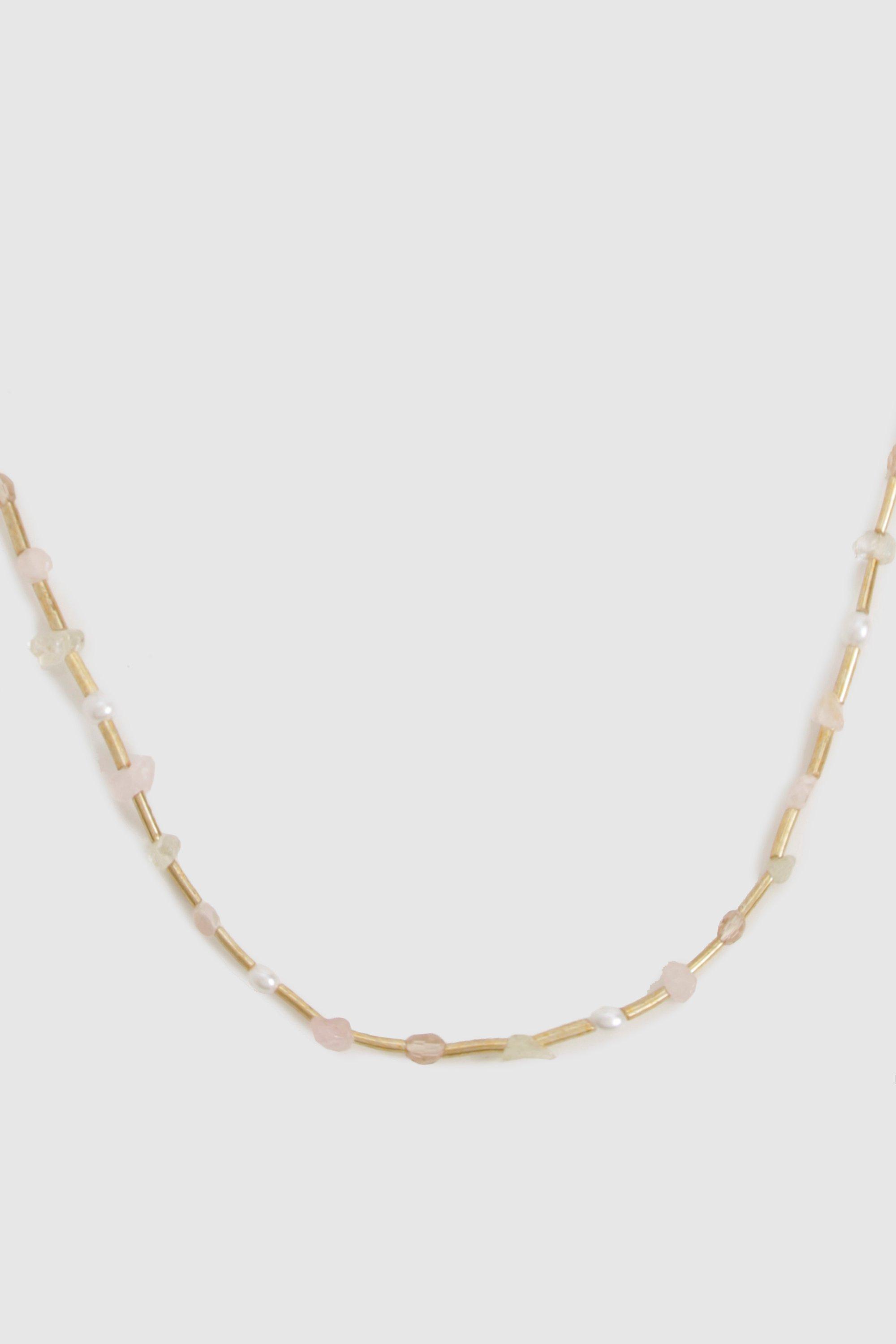 Womens Pink Beaded Detail Necklace - Gold - One Size, Gold