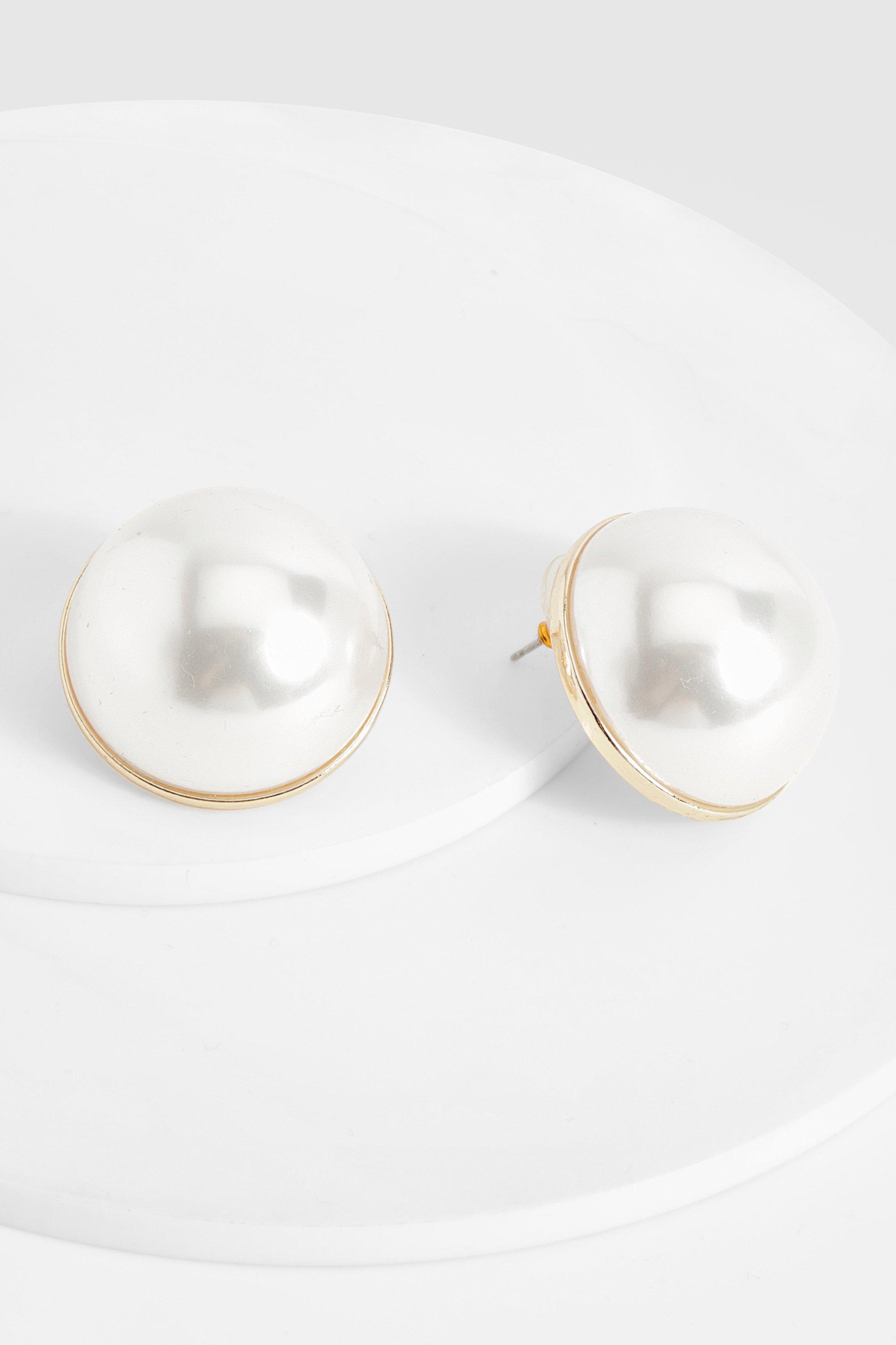 Image of Oversized Pearl Stud Earrings, Bianco
