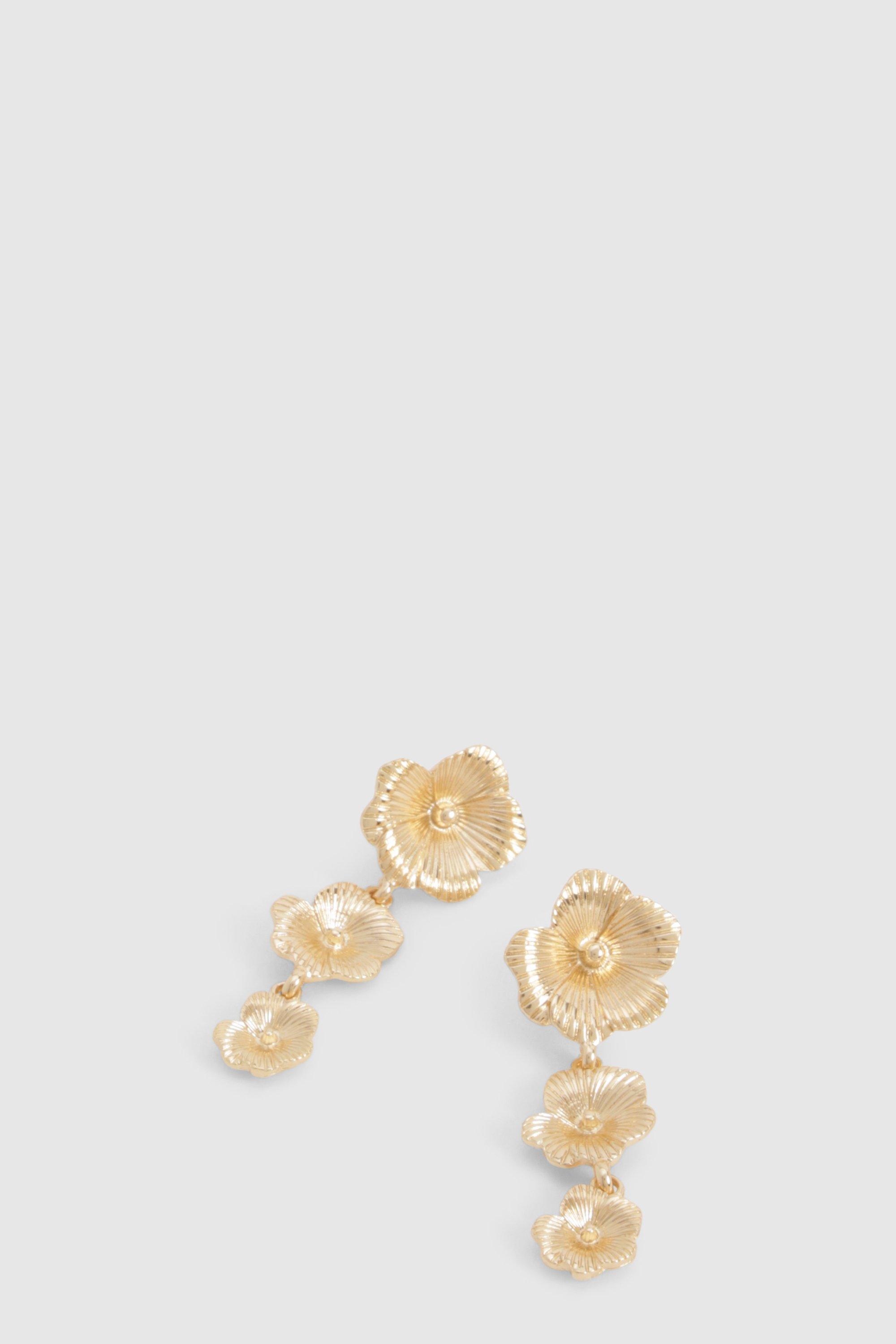 Womens Flower Statement Drop Earrings - Gold - One Size, Gold