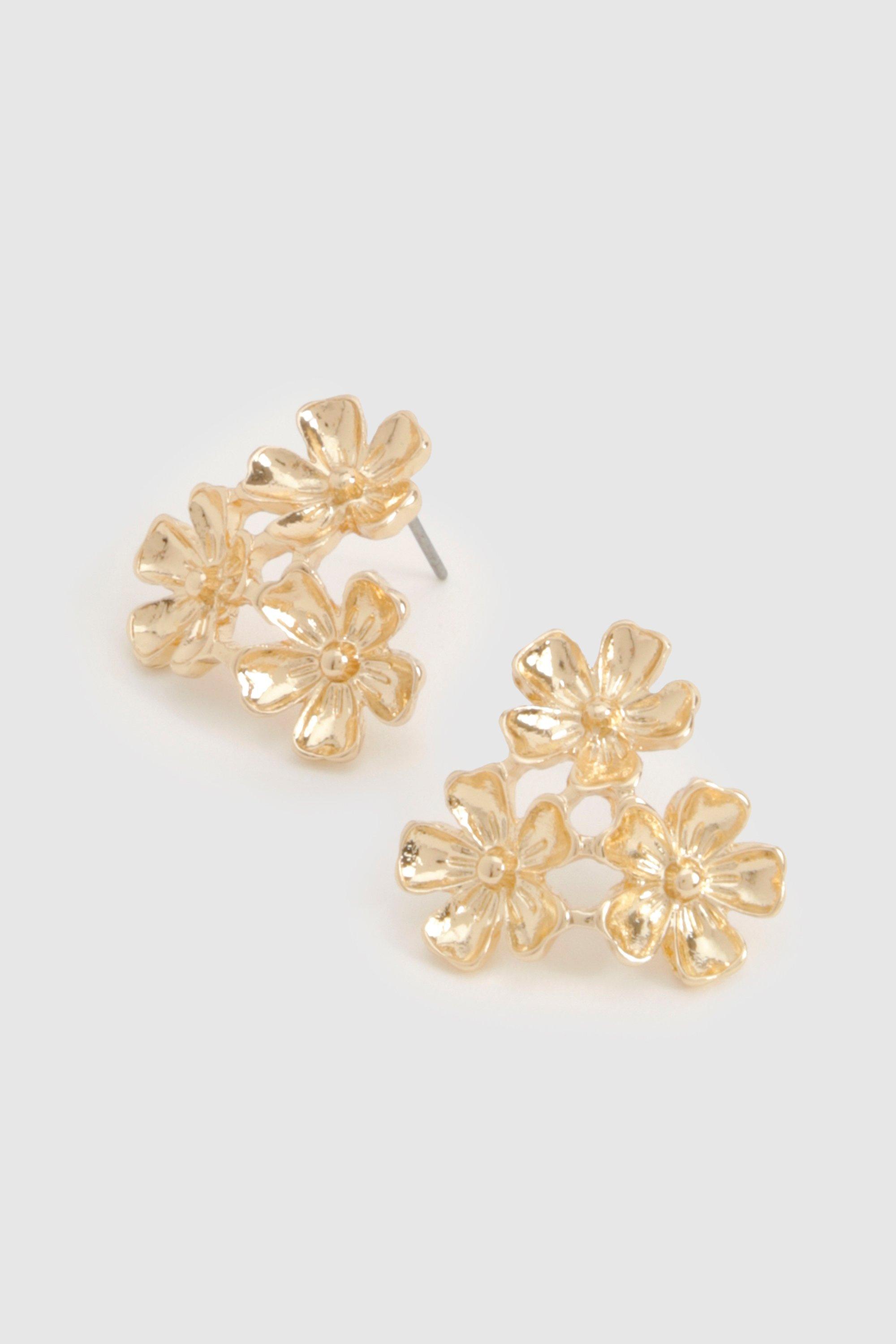 Image of Triple Flower Earrings, Metallics