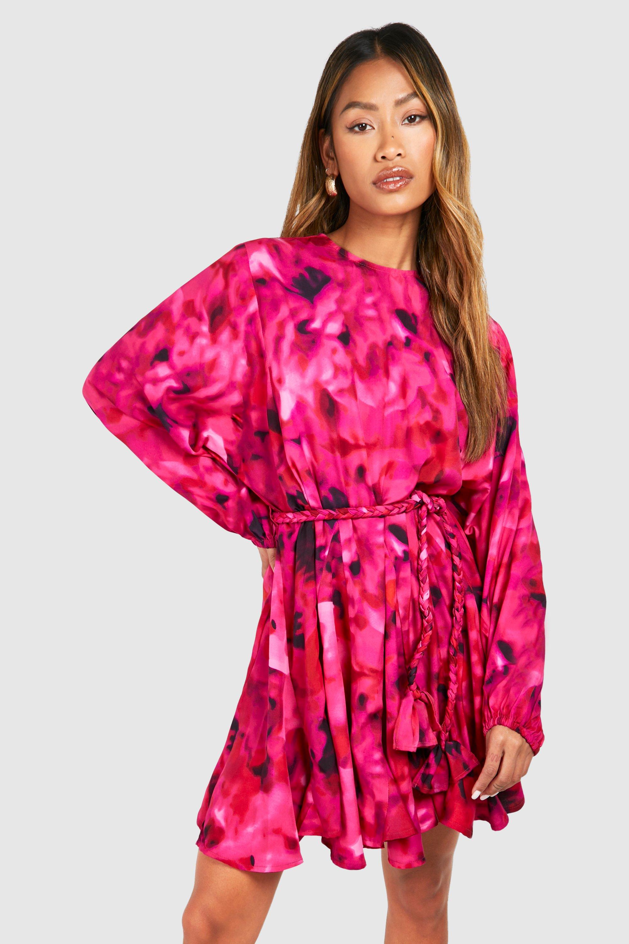 Boohoo Blur Print Godet ​Mini Dress, Pink